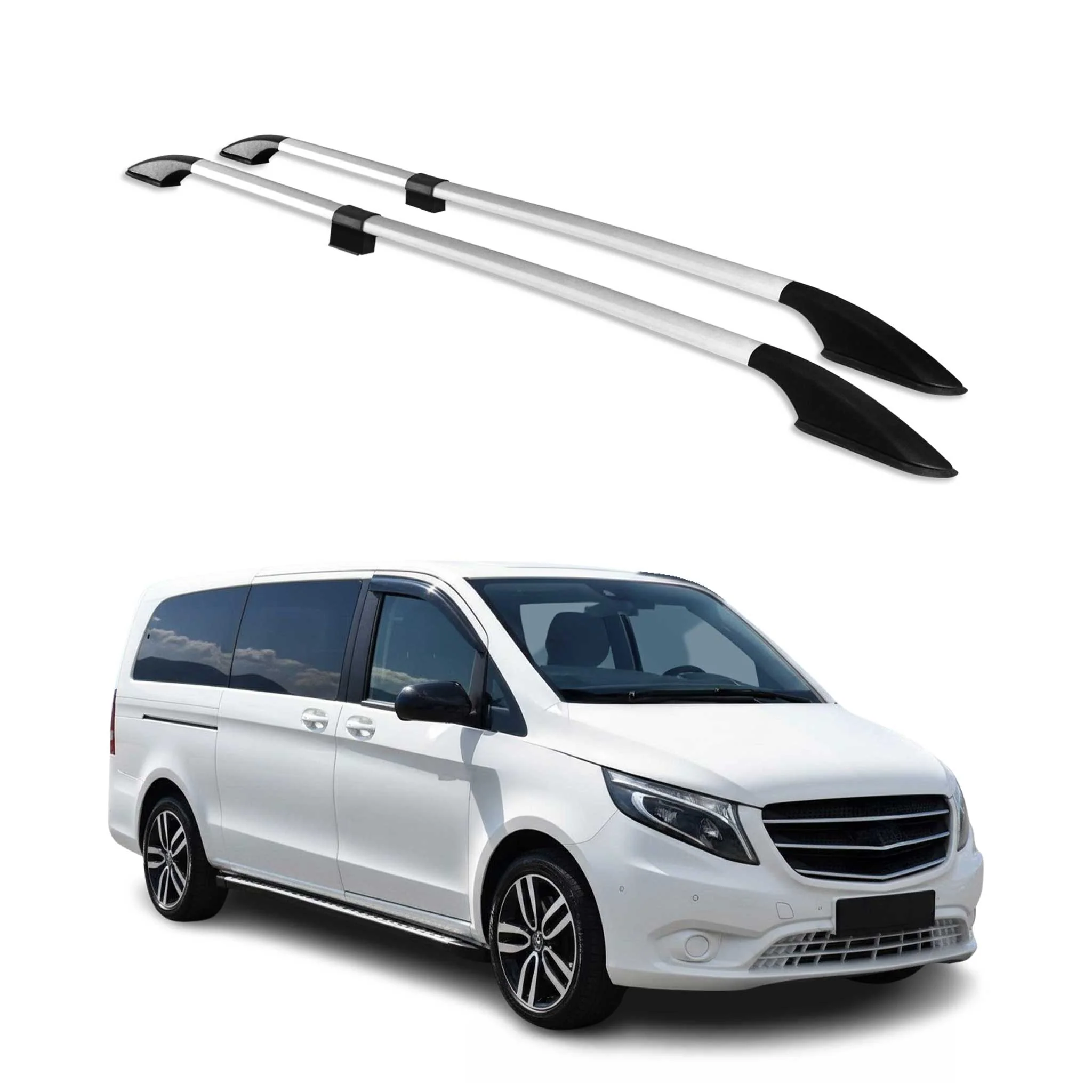 Roof Rack Side Rails for Mercedes Metris 2016-2023 LWB long Aluminium Silver 2x