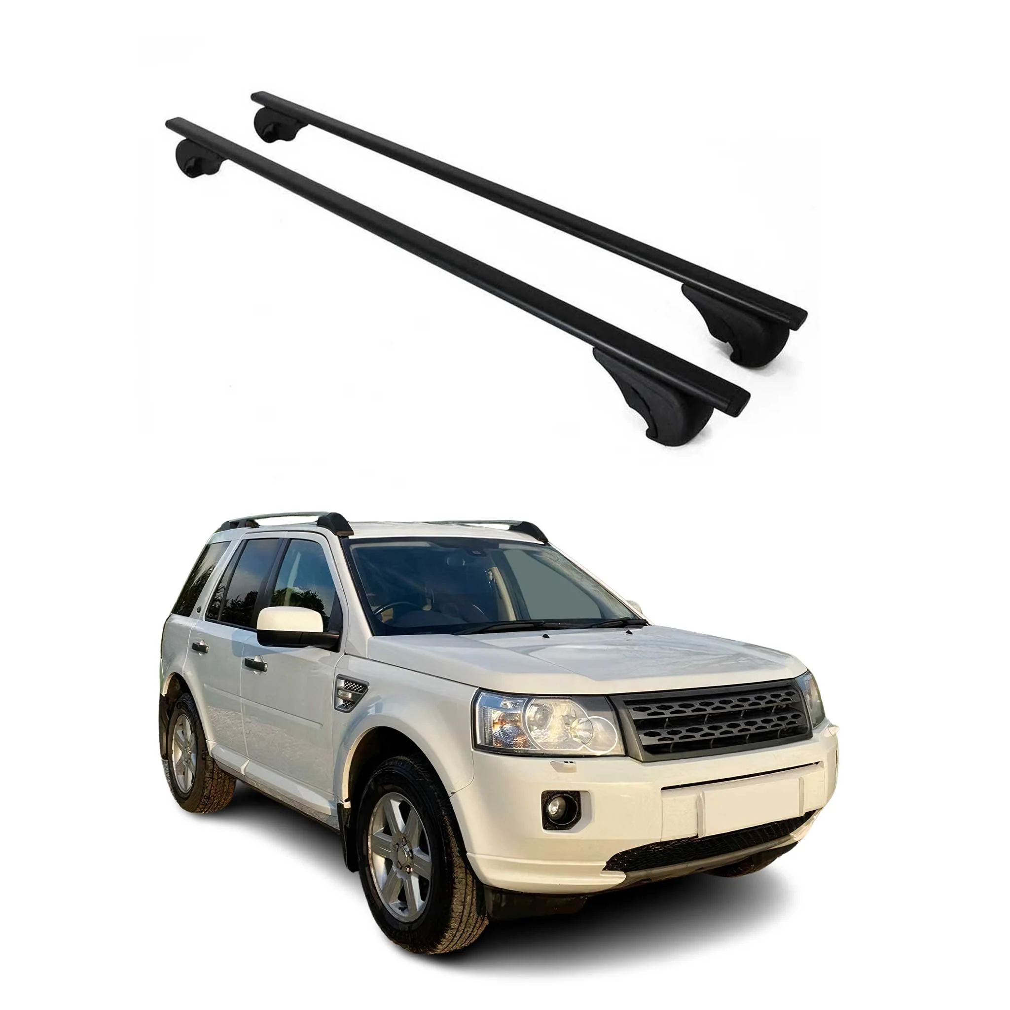 Roof Racks Cross Bars Durable for Land Rover LR2 2008-2015 Metal Black 2Pcs