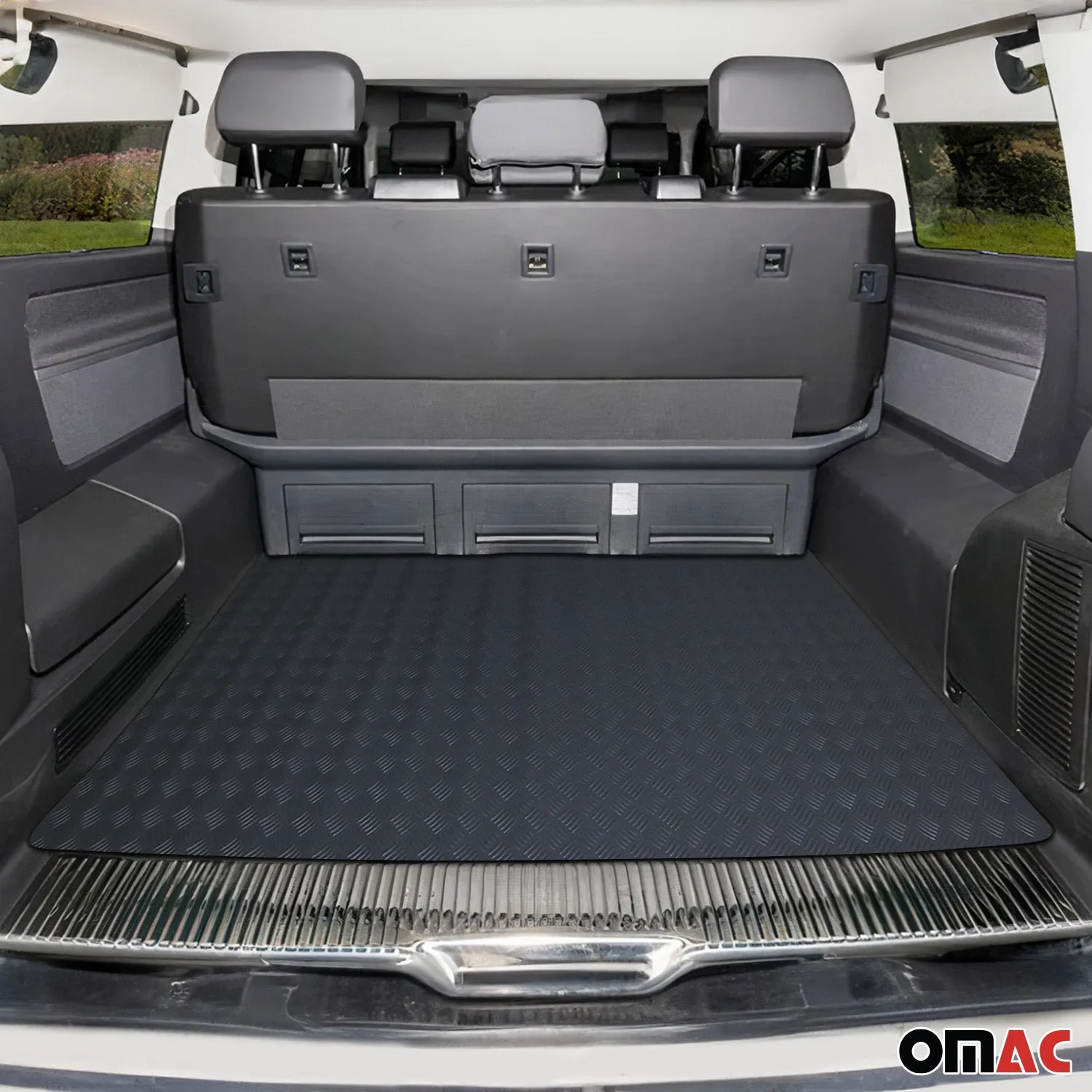 Rubber Truck Bed Liner Trunk Mat Floor Liner Alu. Look Chequered Black 118"x79" - Image 2