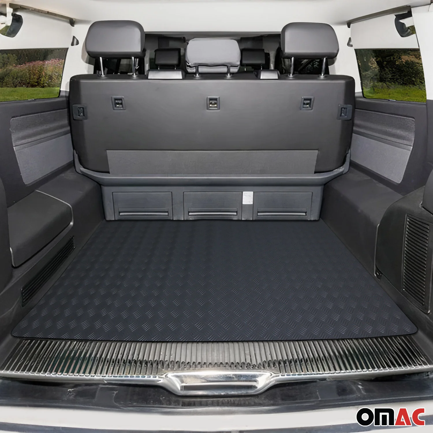 Rubber Truck Bed Liner Trunk Mat Floor Liner Alu. Look Chequered Black 197"x79" - Image 2