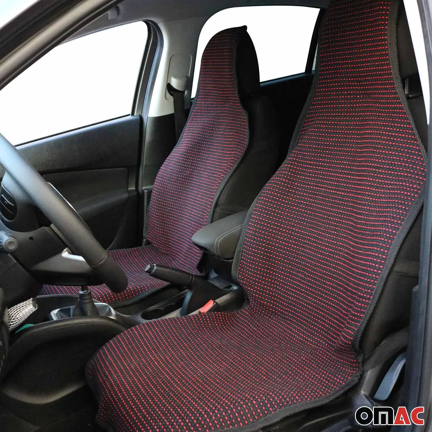 Mitsubishi Antiperspirant Front Seat Cover Pads Black Red 2 Pcs - Image 2