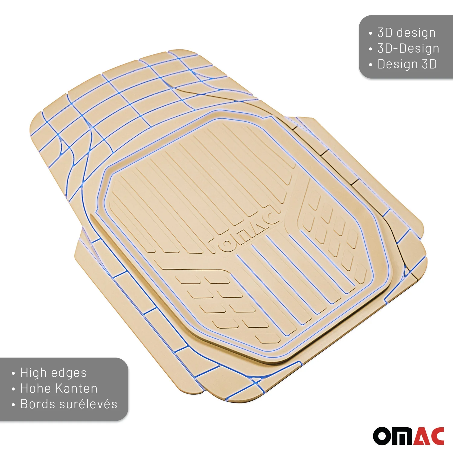Smart Heavy Duty Trim to fit Floor Mats Liner Tan All Weather 4Pcs - Image 3