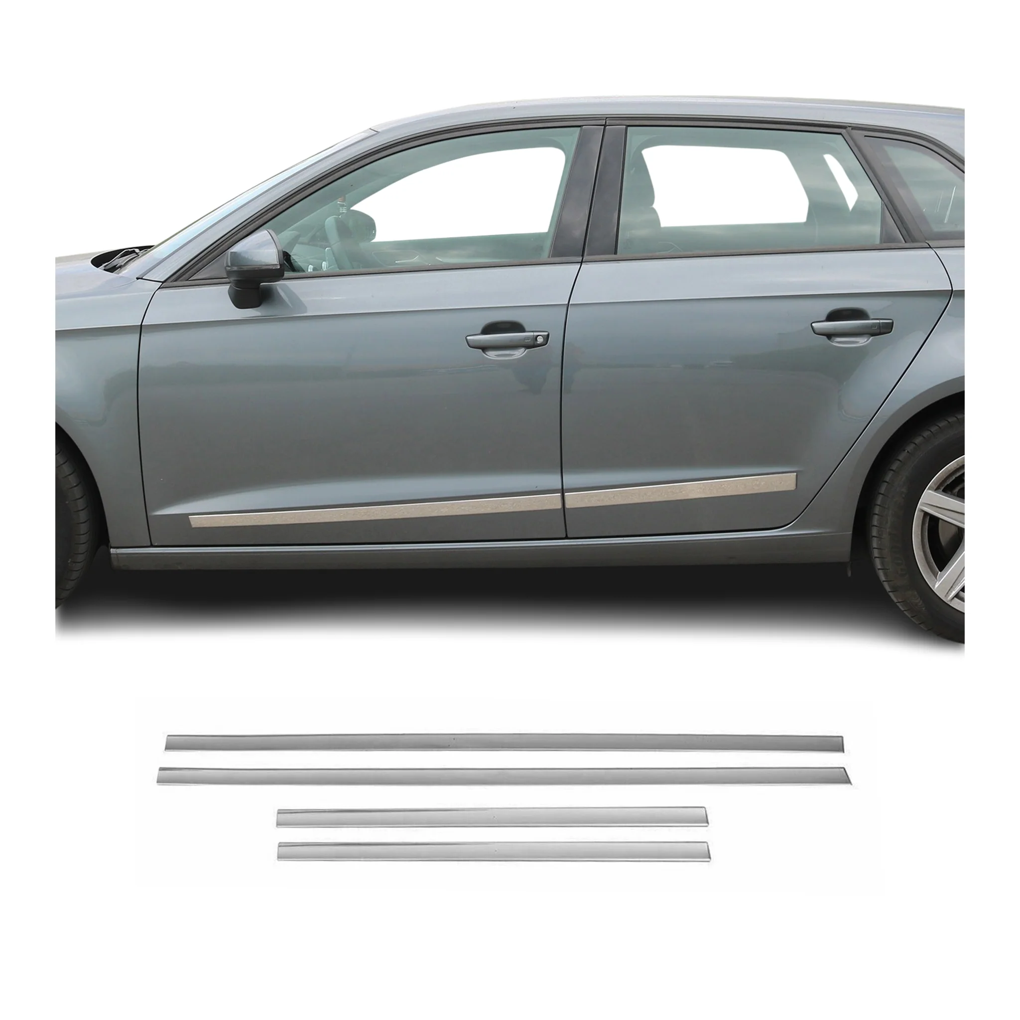 VW Side Door Molding Trim Skirt Garnish Stainless Steel Silver 4 Pcs