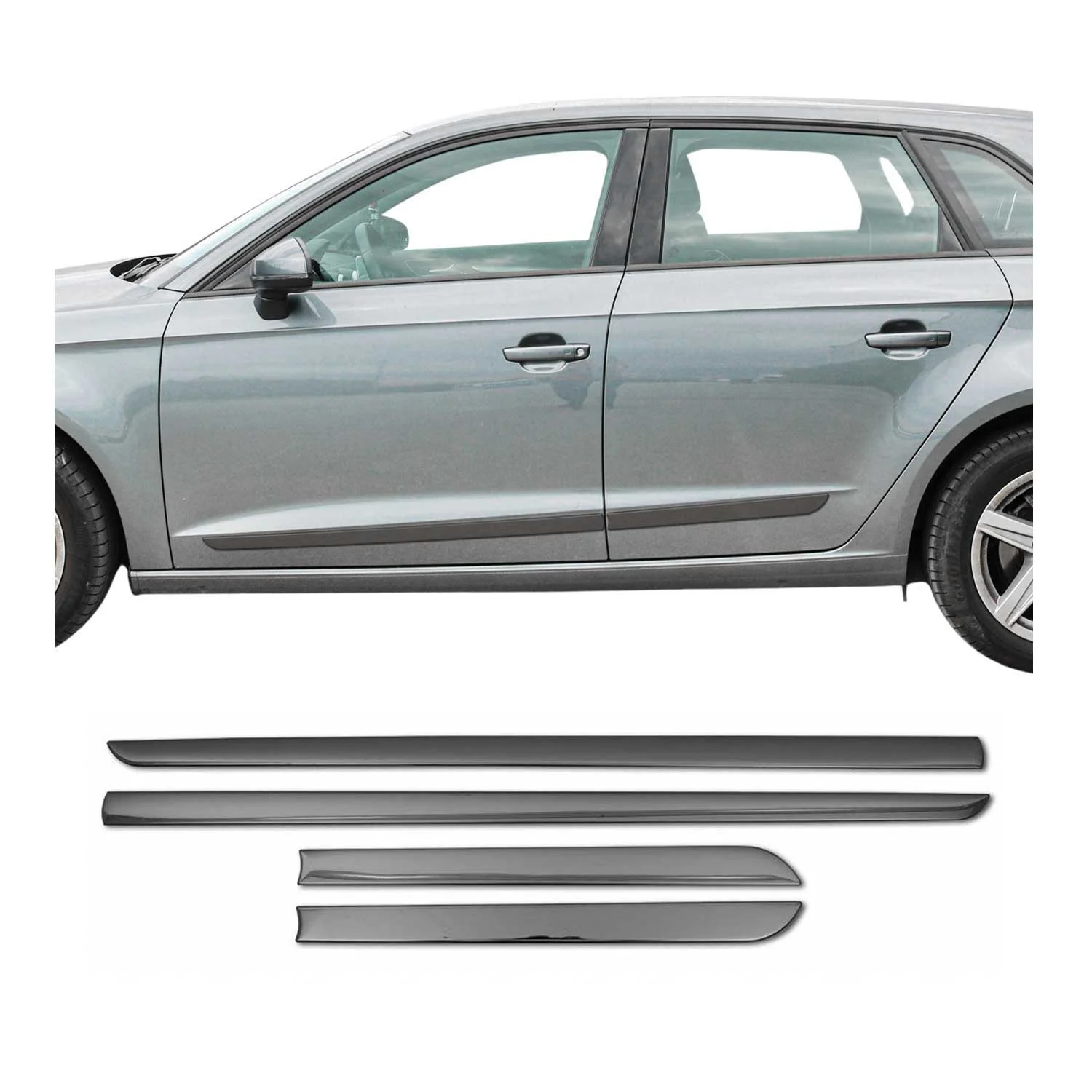 Mercedes Side Door Molding Trim Skirt Garnish Stainless Steel Dark 4Pcs
