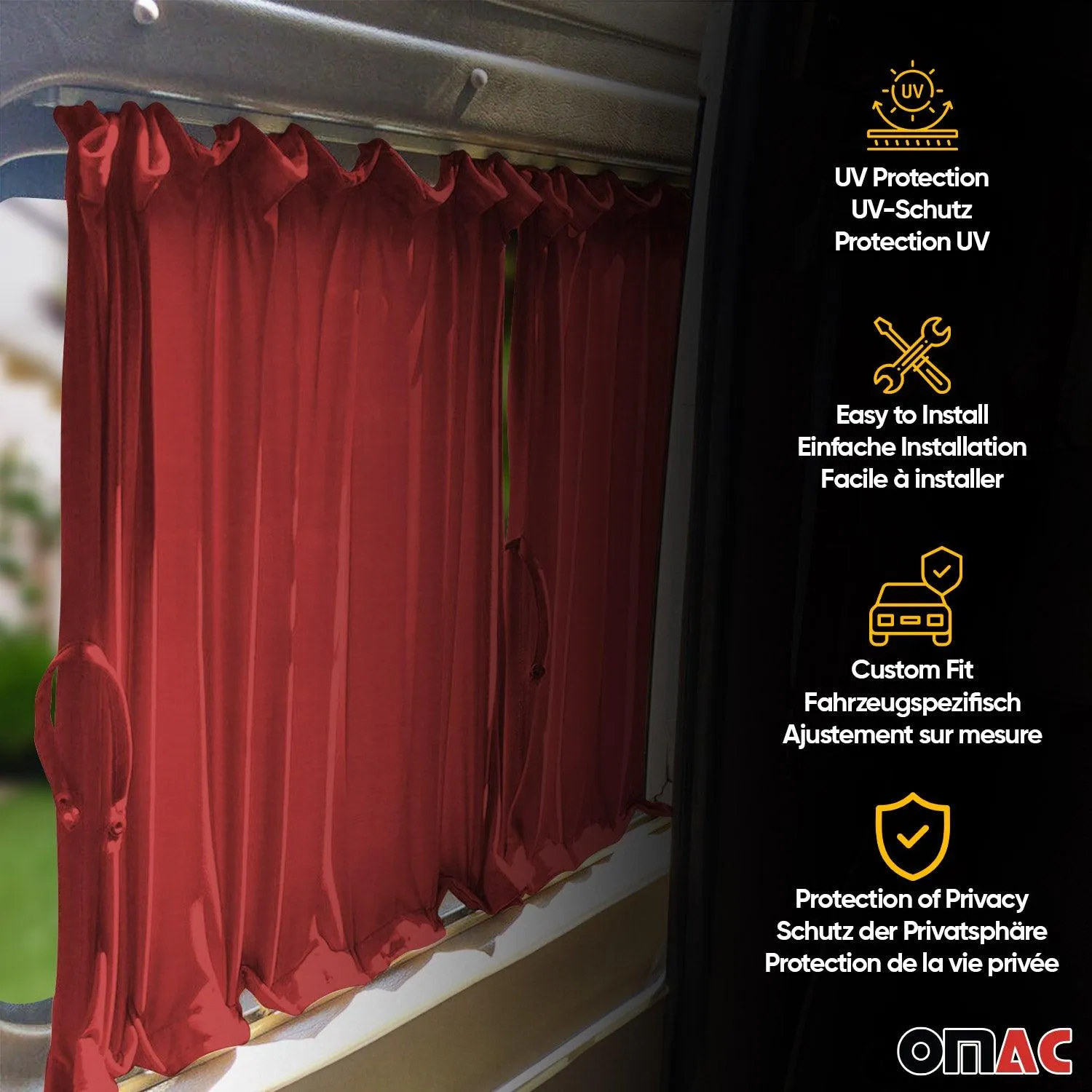2006-2018 Mercedes Sprinter W906 SWB Window Curtain Double Sliding Red - Image 3