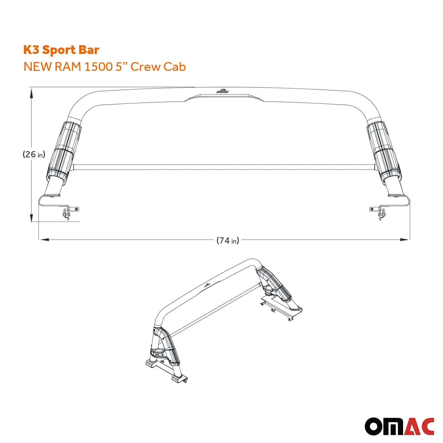 2019-2023 Ram 1500 Classic Sports bar Roll Bar Rack Head Cargo Bed Black - Image 3
