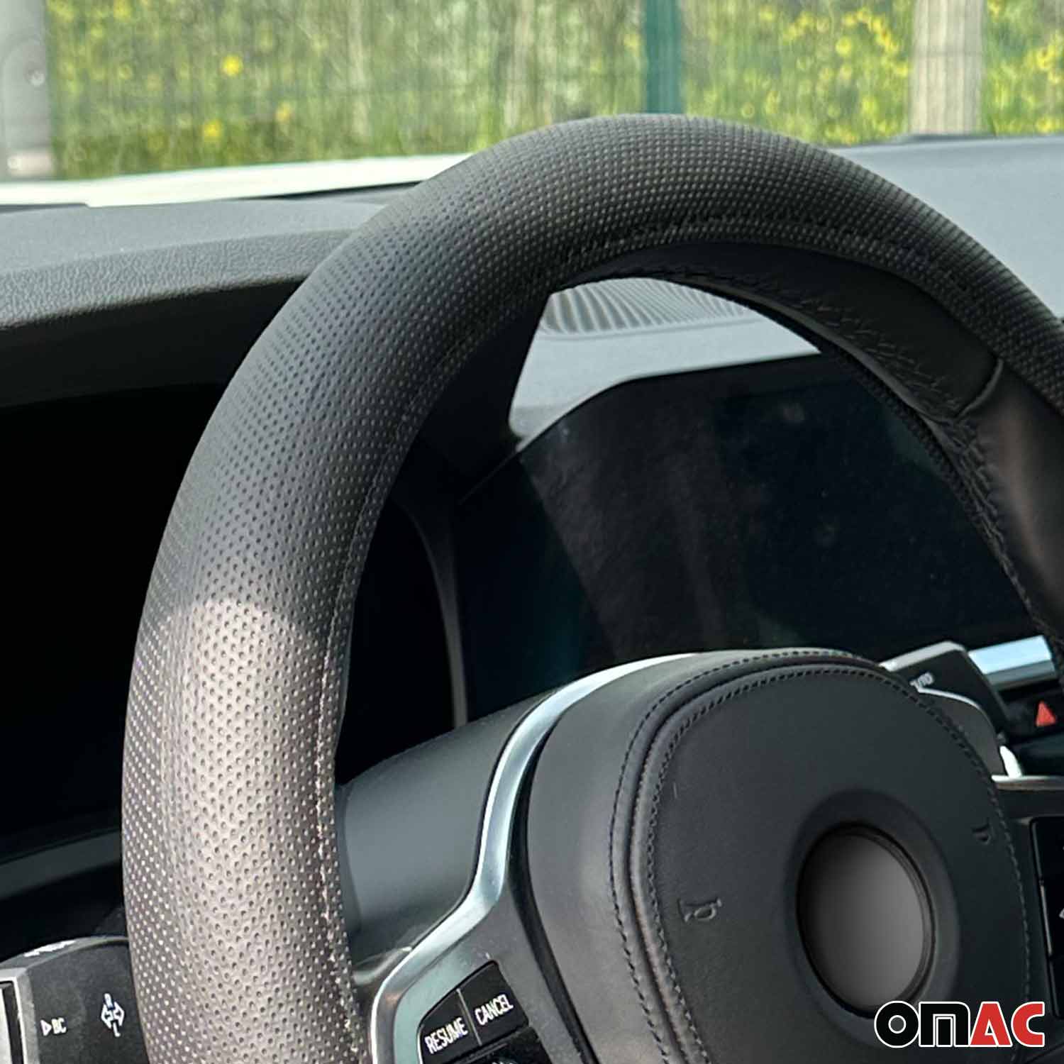 14.5-15.5’’ Steering Wheel Cover Black Dotted Leather Anti-slip Breathable - Image 8
