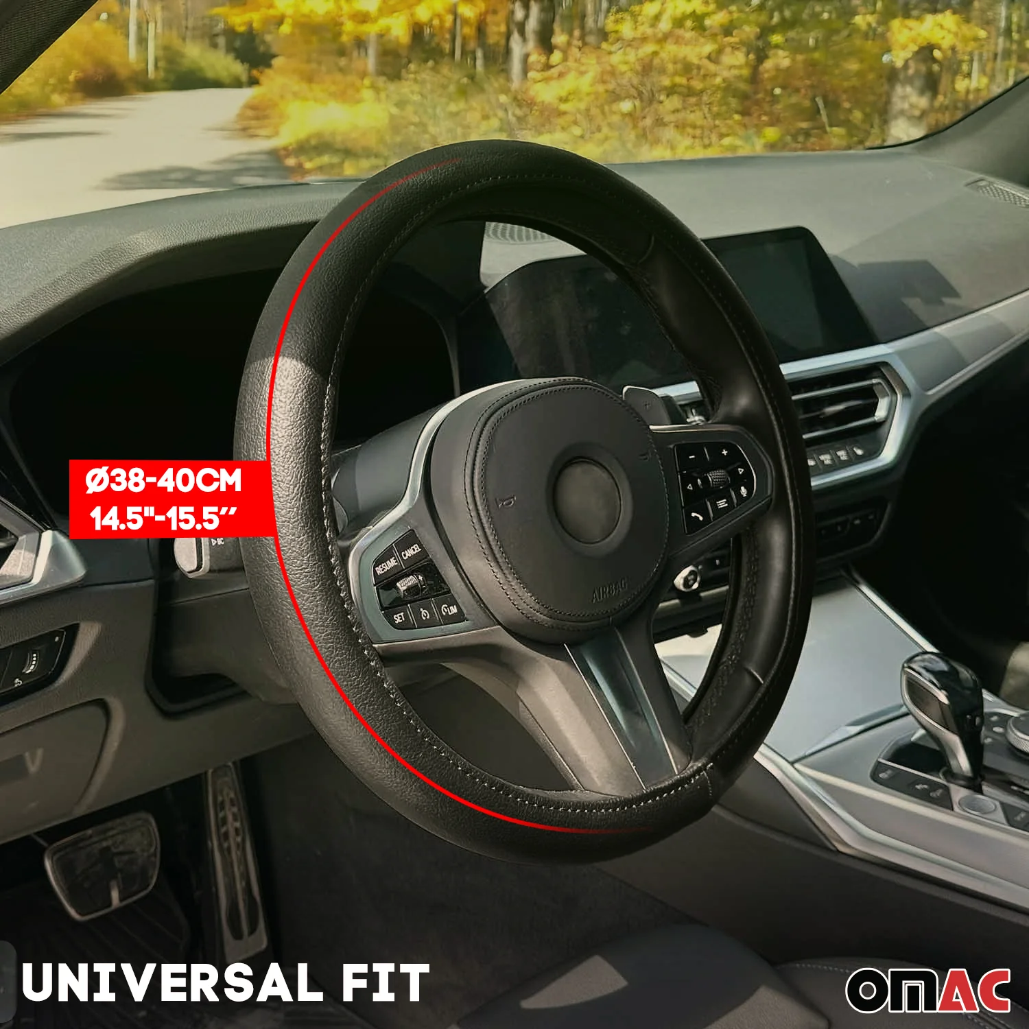 14.5-15.5’’ Steering Wheel Cover Blue Stripe Leather Anti-slip Breathable - Image 4