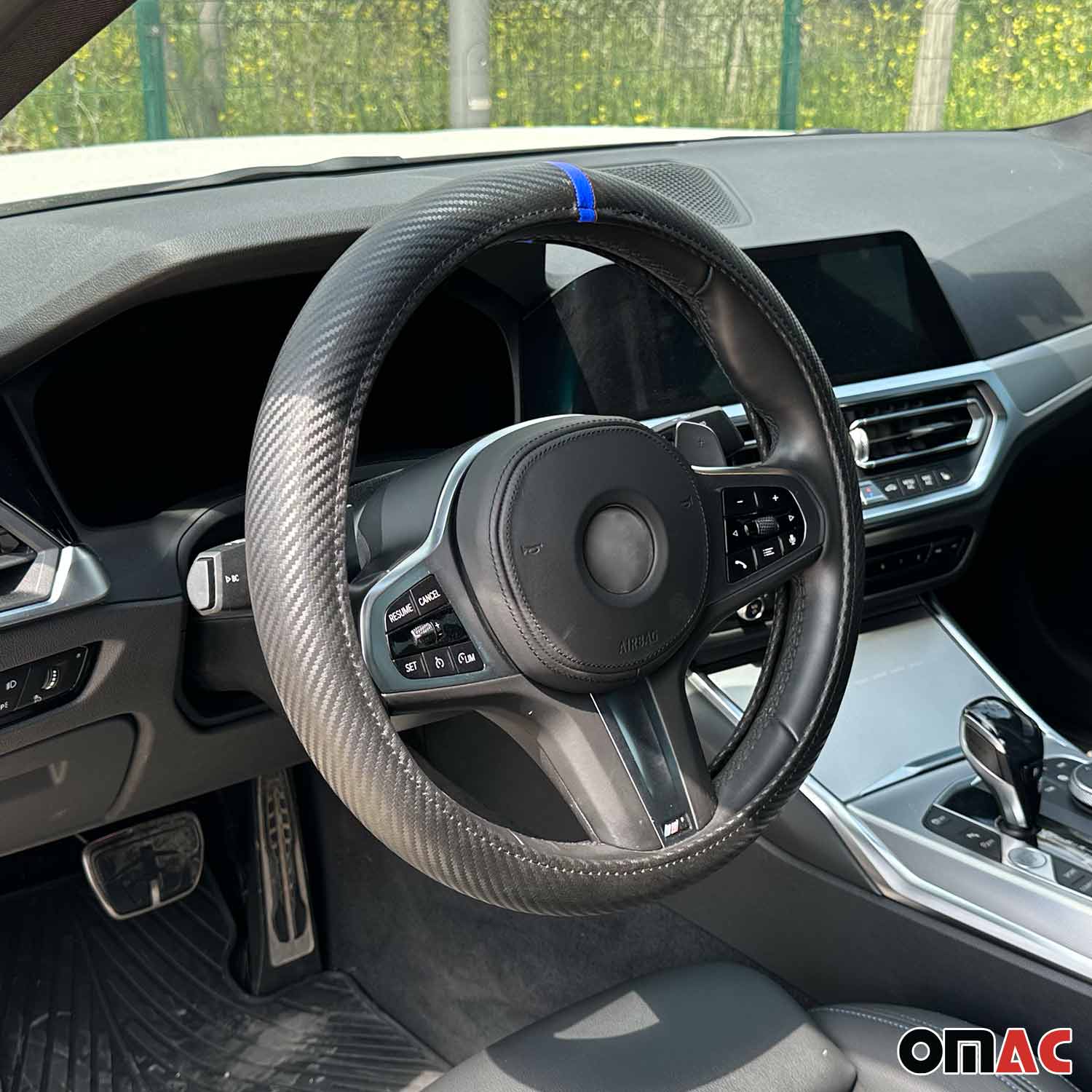 14.5-15.5’’ Steering Wheel Cover Blue Stripe Leather Anti-slip Breathable - Image 7