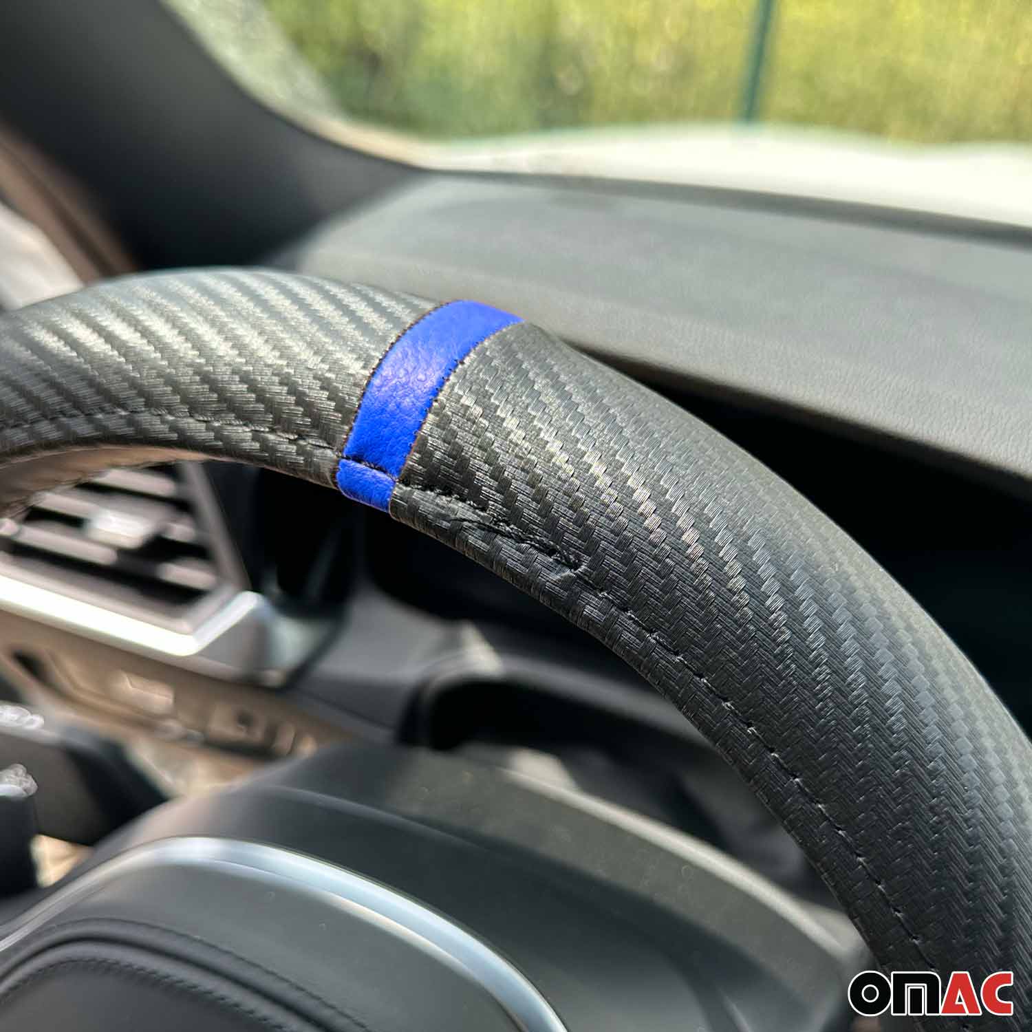 14.5-15.5’’ Steering Wheel Cover Blue Stripe Leather Anti-slip Breathable - Image 8