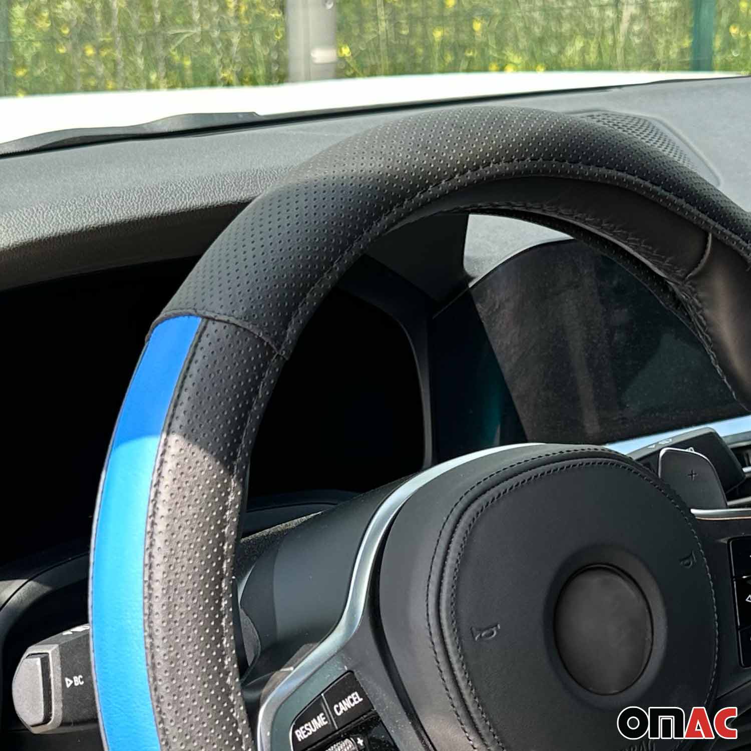 14.5-15.5’’ Steering Wheel Cover Half Moon Blue Leather Anti-slip Breathable - Image 8