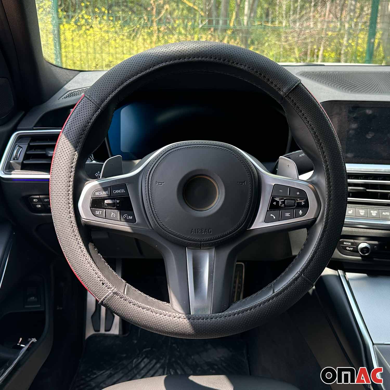 14.5-15.5’’ Steering Wheel Cover Half Moon Red Leather Anti-slip Breathable - Image 7