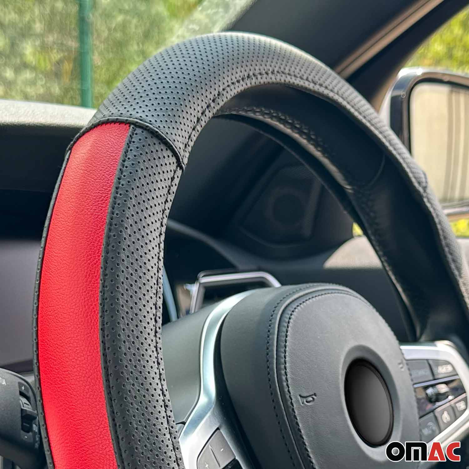 14.5-15.5’’ Steering Wheel Cover Half Moon Red Leather Anti-slip Breathable - Image 8