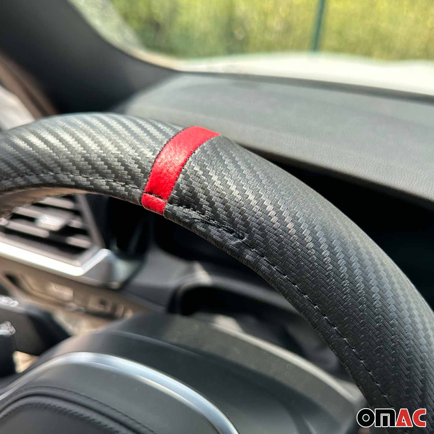 14.5-15.5’’ Steering Wheel Cover Red Stripe Leather Anti-slip Breathable - Image 8