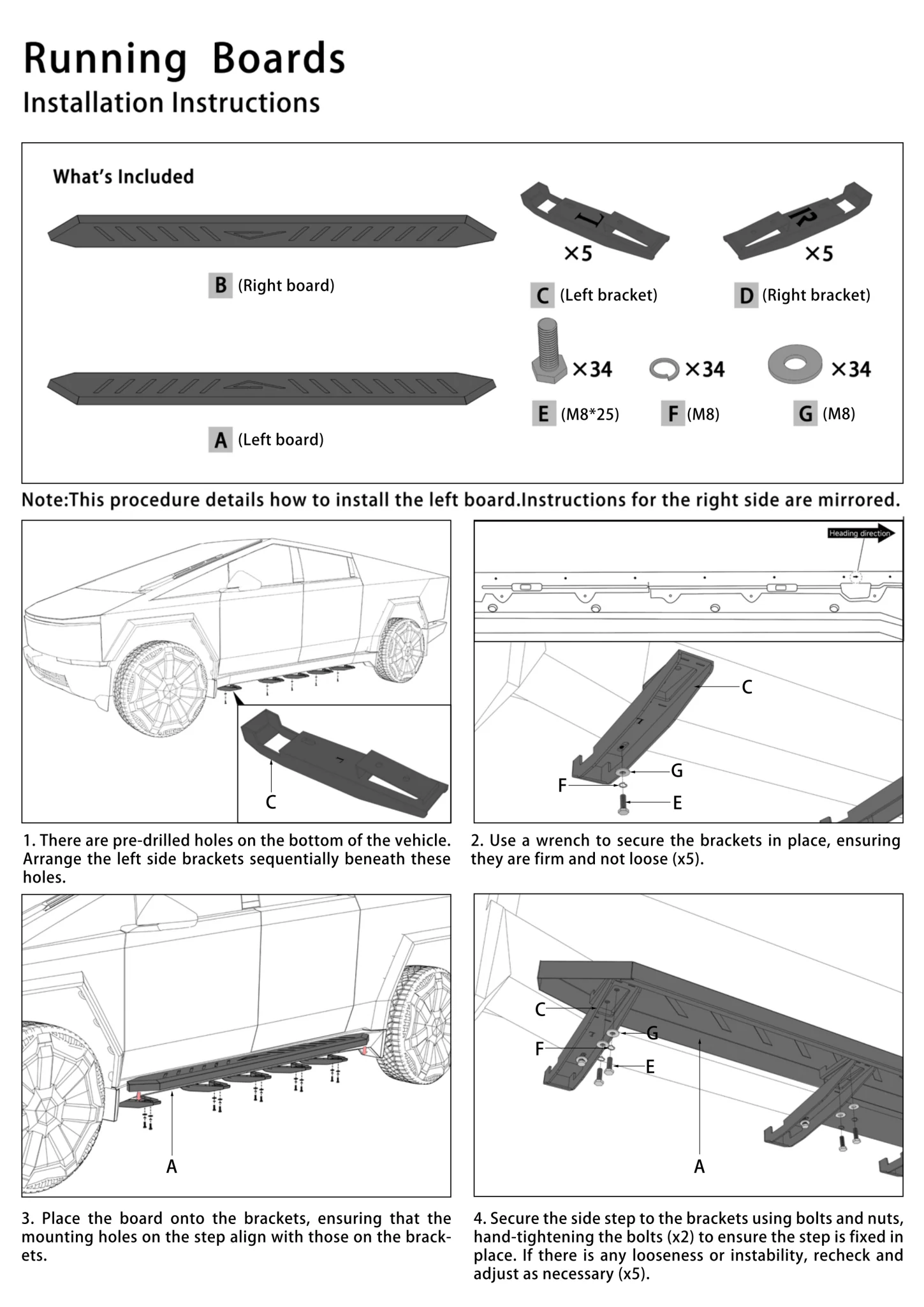 Tesla Cybertruck Running Board Set Nerf Bars Side Steps Solid Design - Image 7
