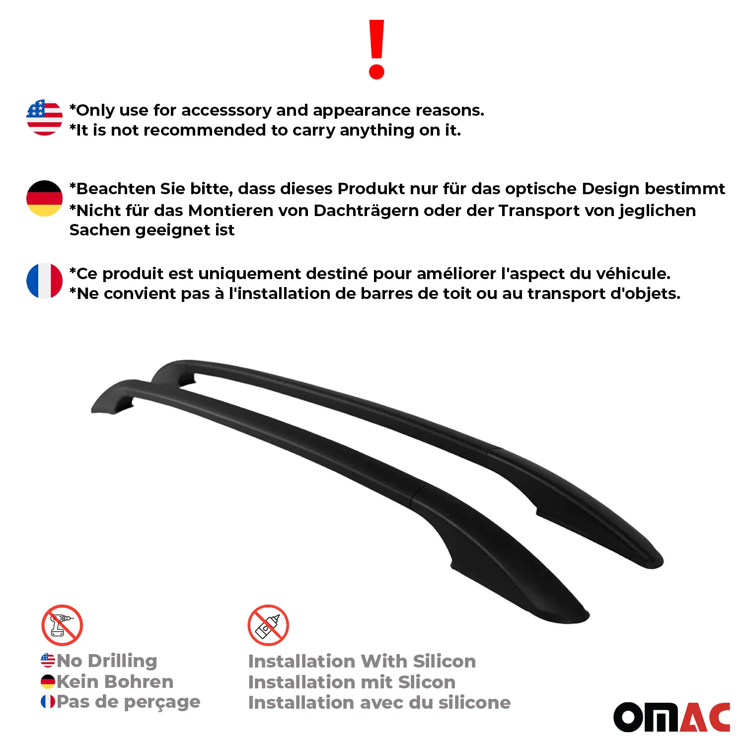 2012-2017 Dacia Sandero II Hatchback Roof Rack Rails Side Rails Black - Image 3