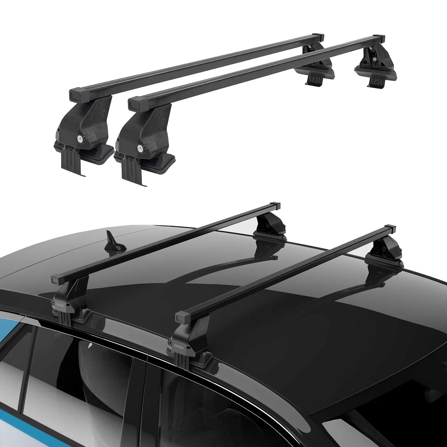 Top Roof Racks Cross Bars fits Audi A4 B9 Sedan 2020-26 FL 2Pcs Black Steel - Image 2