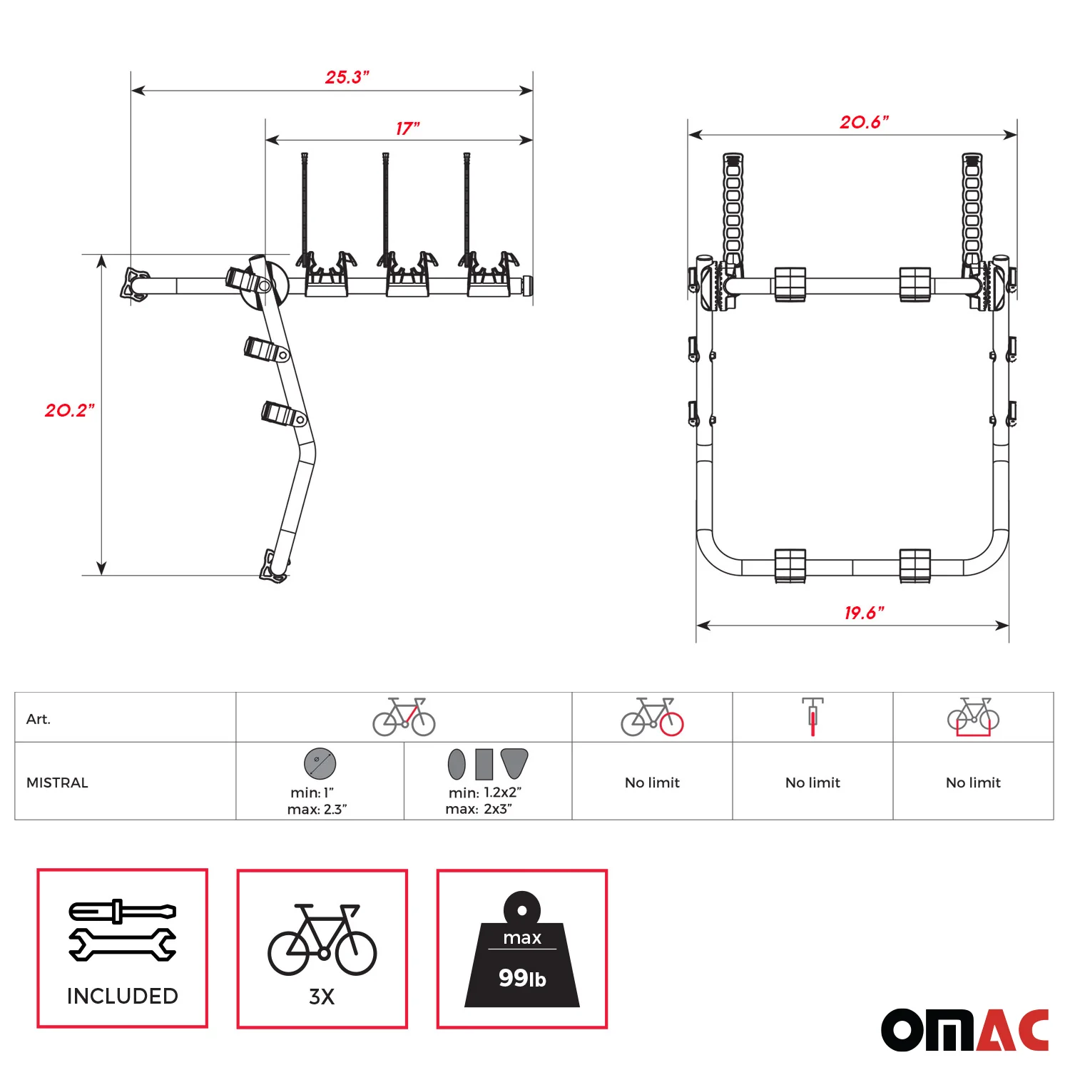 2011-2024 Mitsubishi Outlander Sport Bike Racks 3 Bike Carrier Hitch Mount Steel Black - Image 3