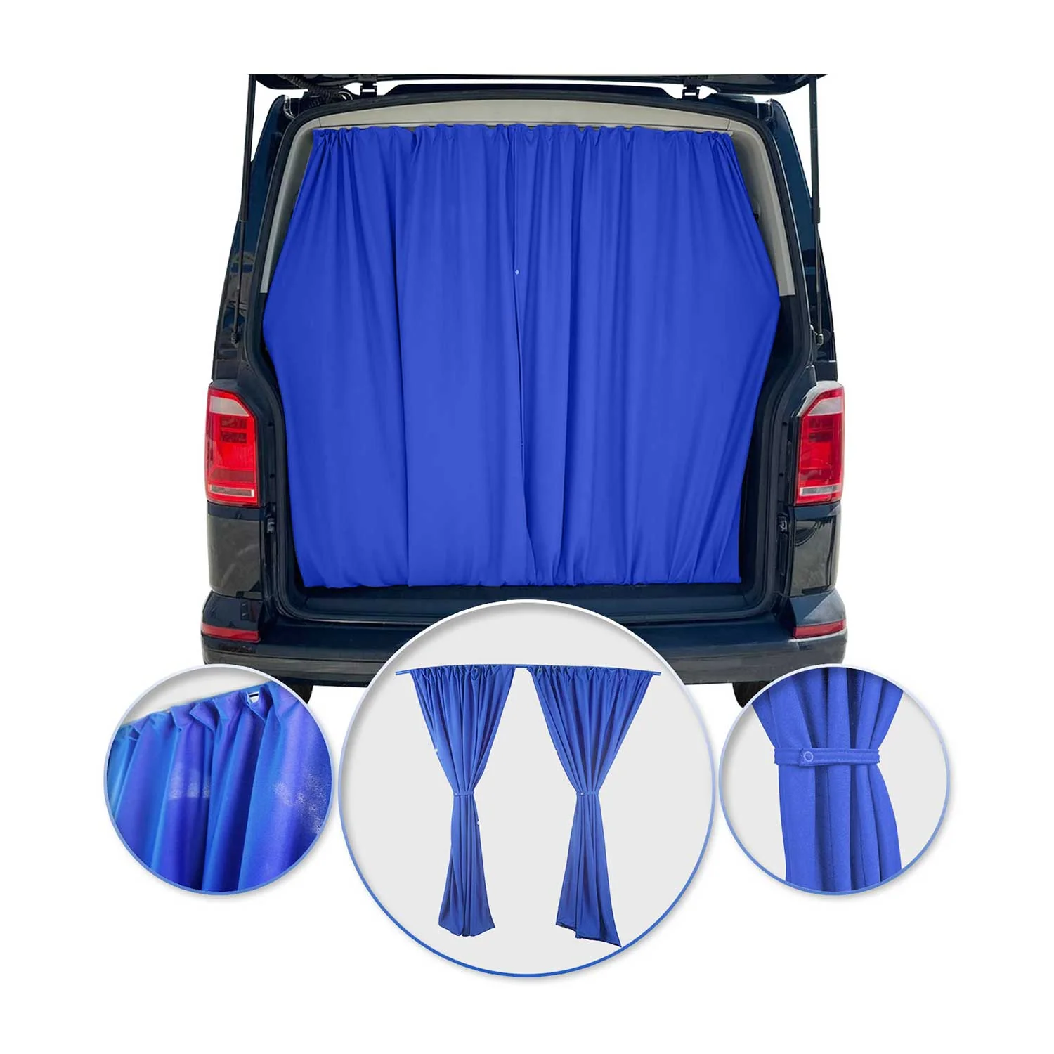 Mercedes Sprinter Trunk Tailgate Curtain Blue 2 Privacy Curtains