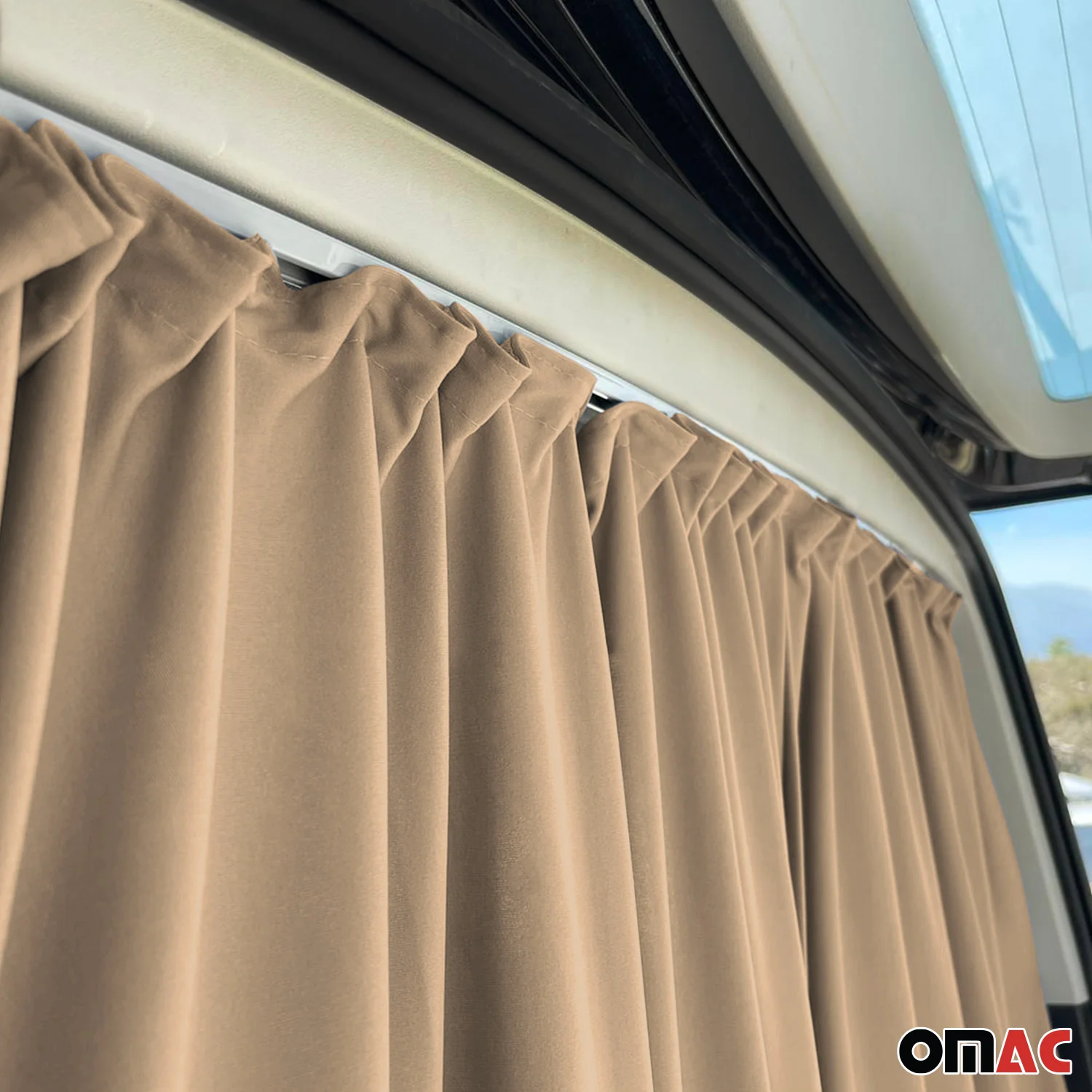 Mercedes Sprinter Trunk Tailgate Curtain Beige 2 Privacy Curtains - Image 6