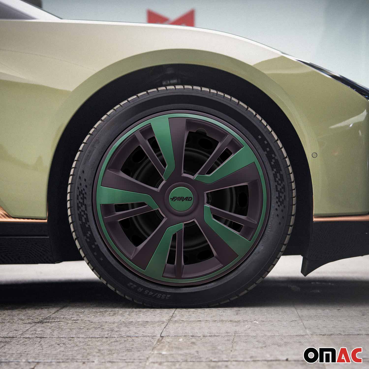 Twintone Hub Caps Wheel Cover 14" Black Matt & Green Insert Full Set 4 pcs. - Image 2