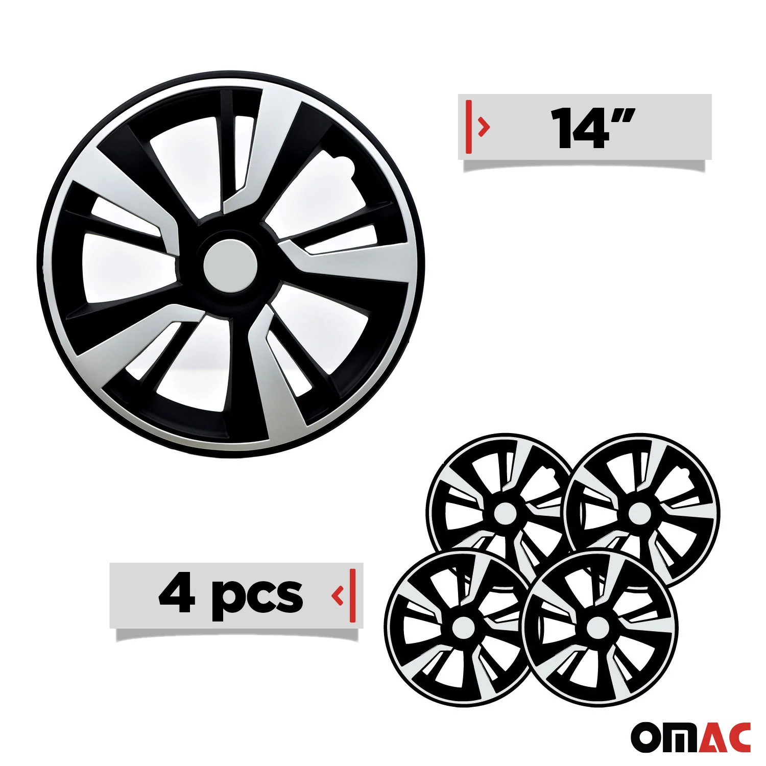 Twintone Hub Caps Wheel Cover 14" Black & White Insert Full Set 4 pcs. - Image 3