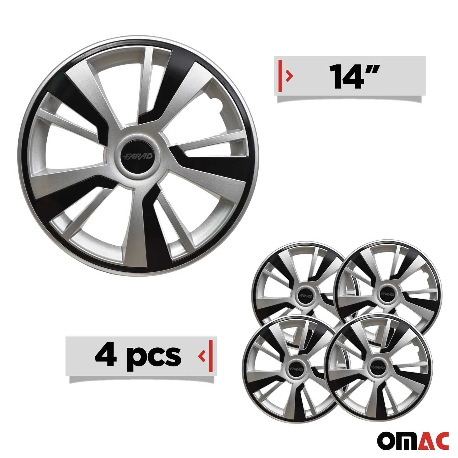 Twintone Hub Caps Wheel Cover 14" Grey & Black Insert Full Set 4 pcs. - Image 3