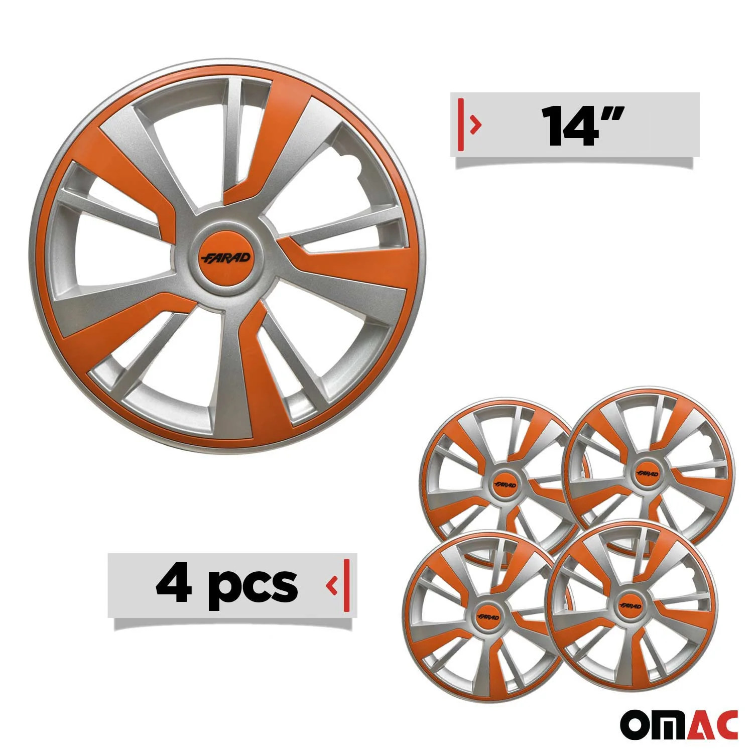Twintone Hub Caps Wheel Cover 14" Grey & Orange Insert Full Set 4 pcs. - Image 3