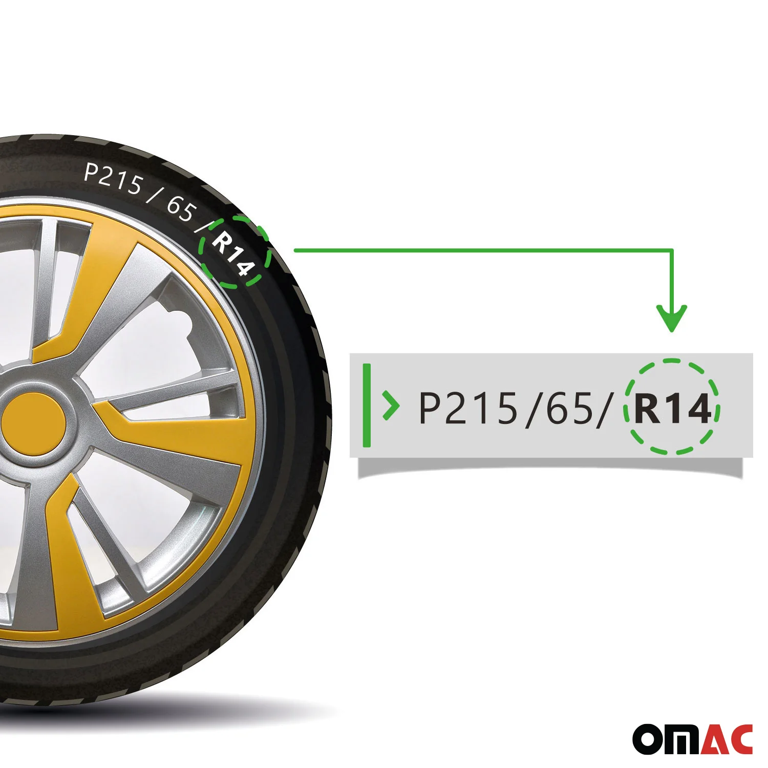 Twintone Hub Caps Wheel Cover 14" Grey & Yellow Insert Full Set 4 pcs. - Image 5