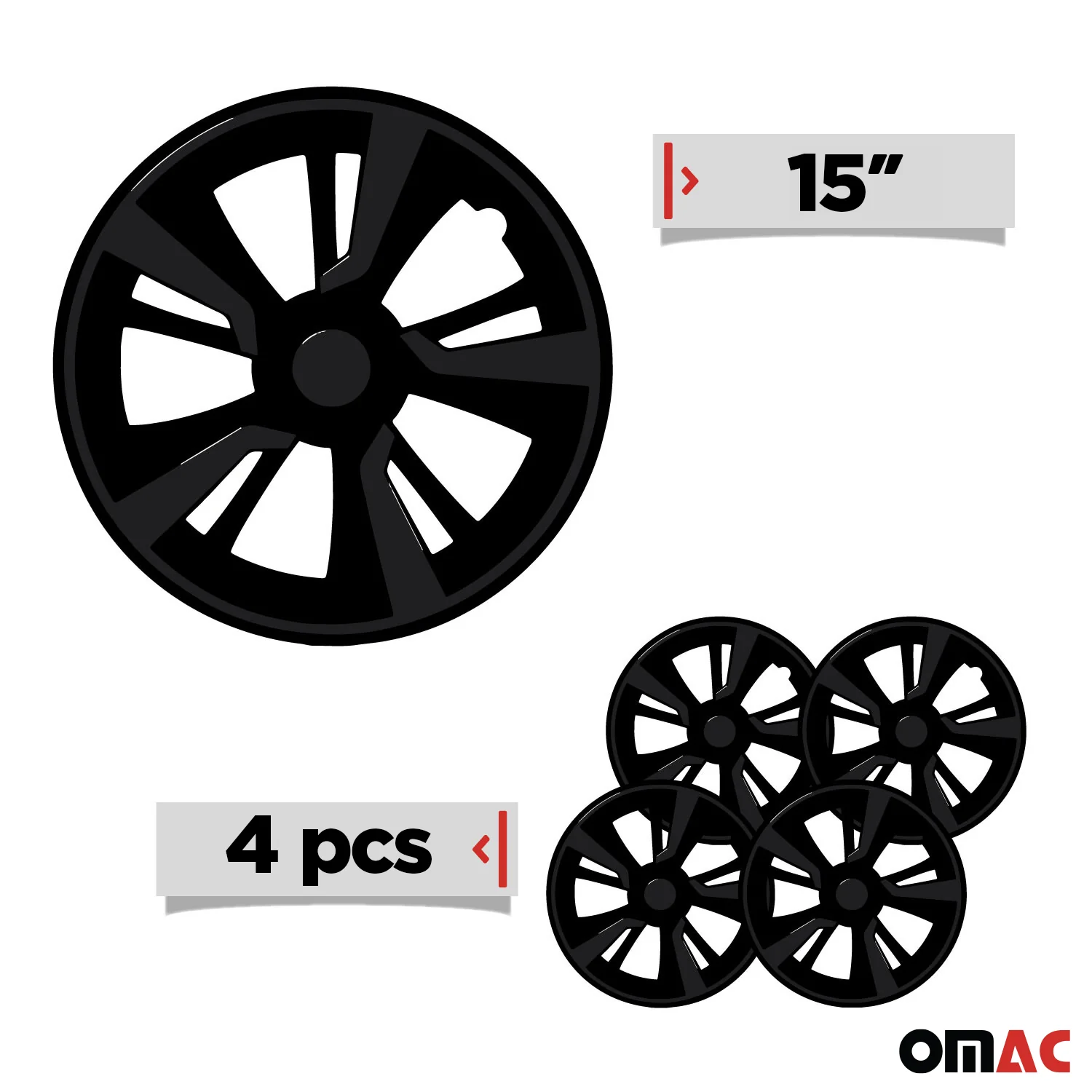 Twintone Hub Caps Wheel Cover 15" Black & Black Insert Full Set 4 pcs. - Image 3