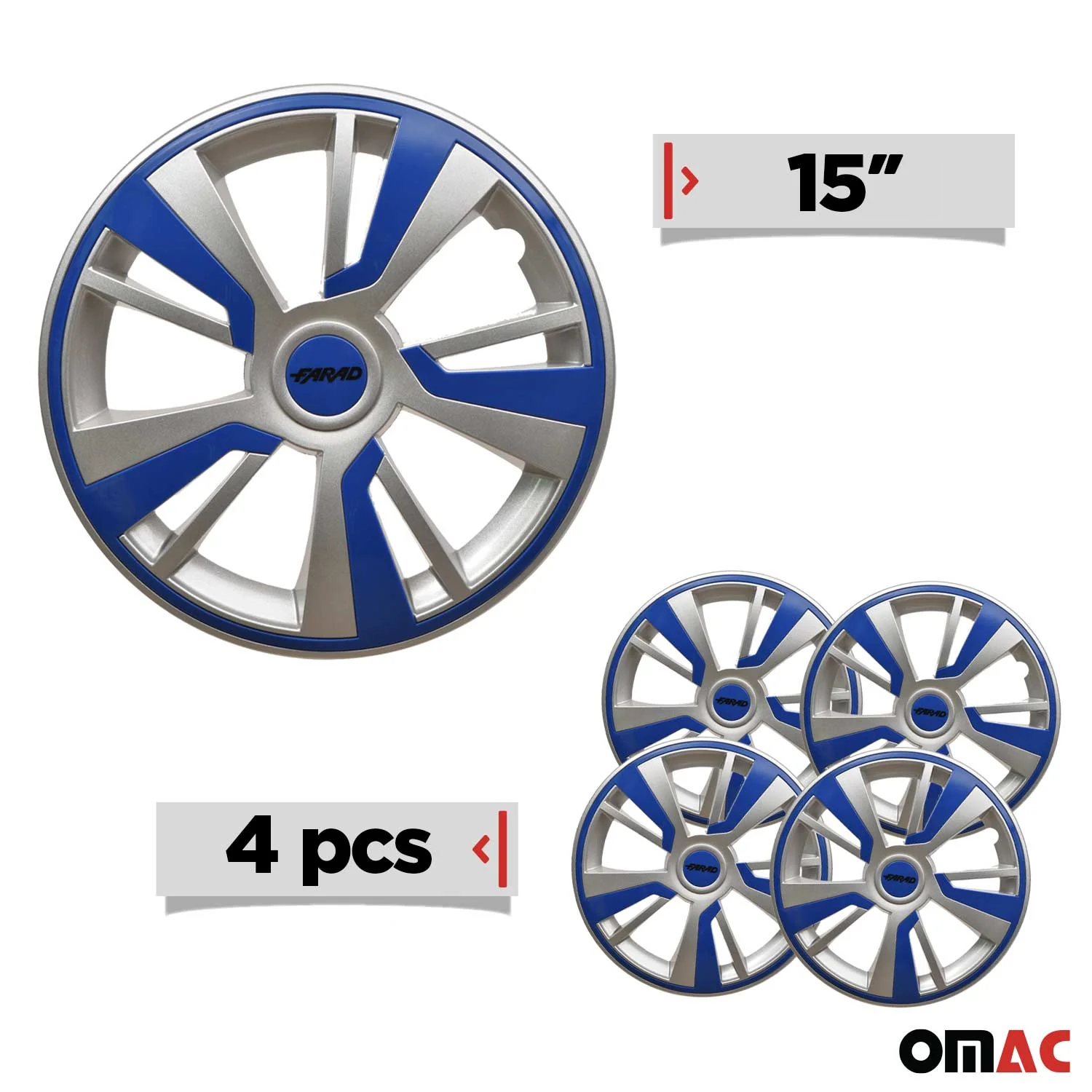 Twintone Hub Caps Wheel Cover 15" Grey & Dark Blue Insert Full Set 4 pcs. - Image 3