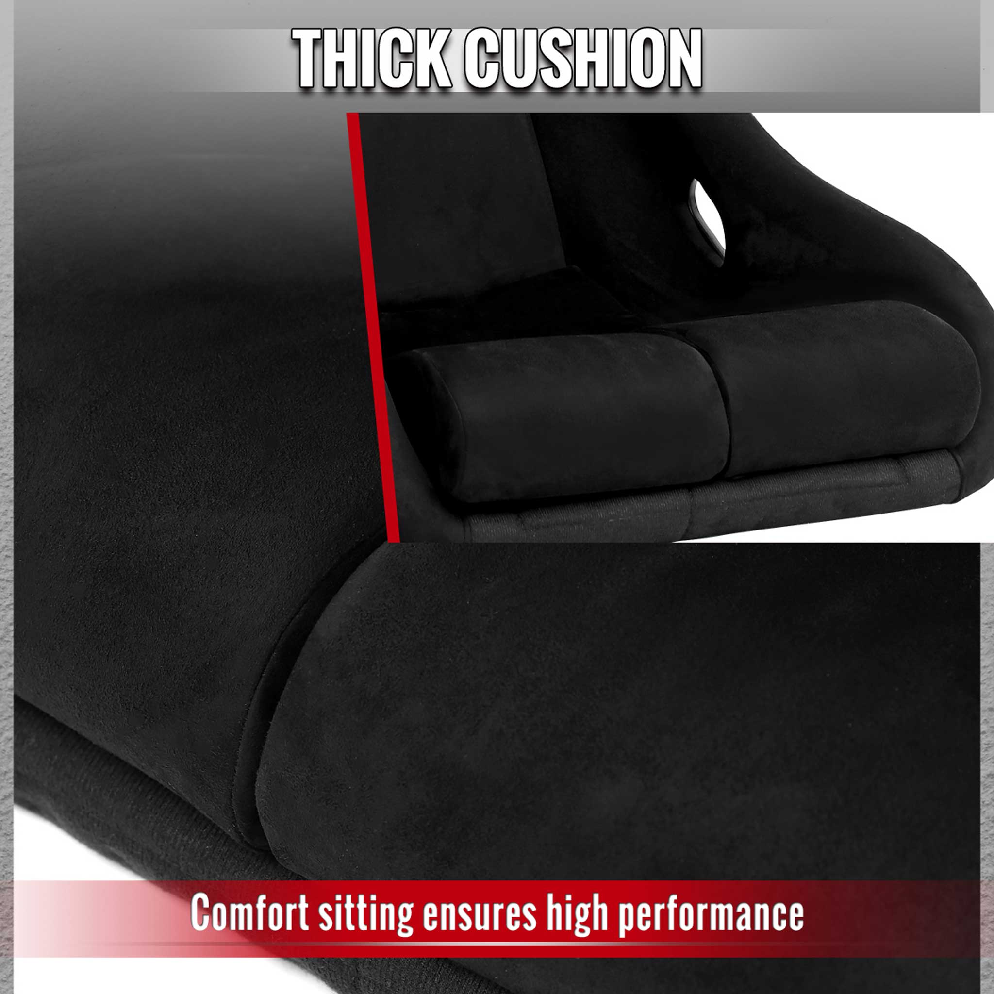 Universal Bucket Racing Seat Fiber Glass Black Suede Double Silver Stitch - Image 4