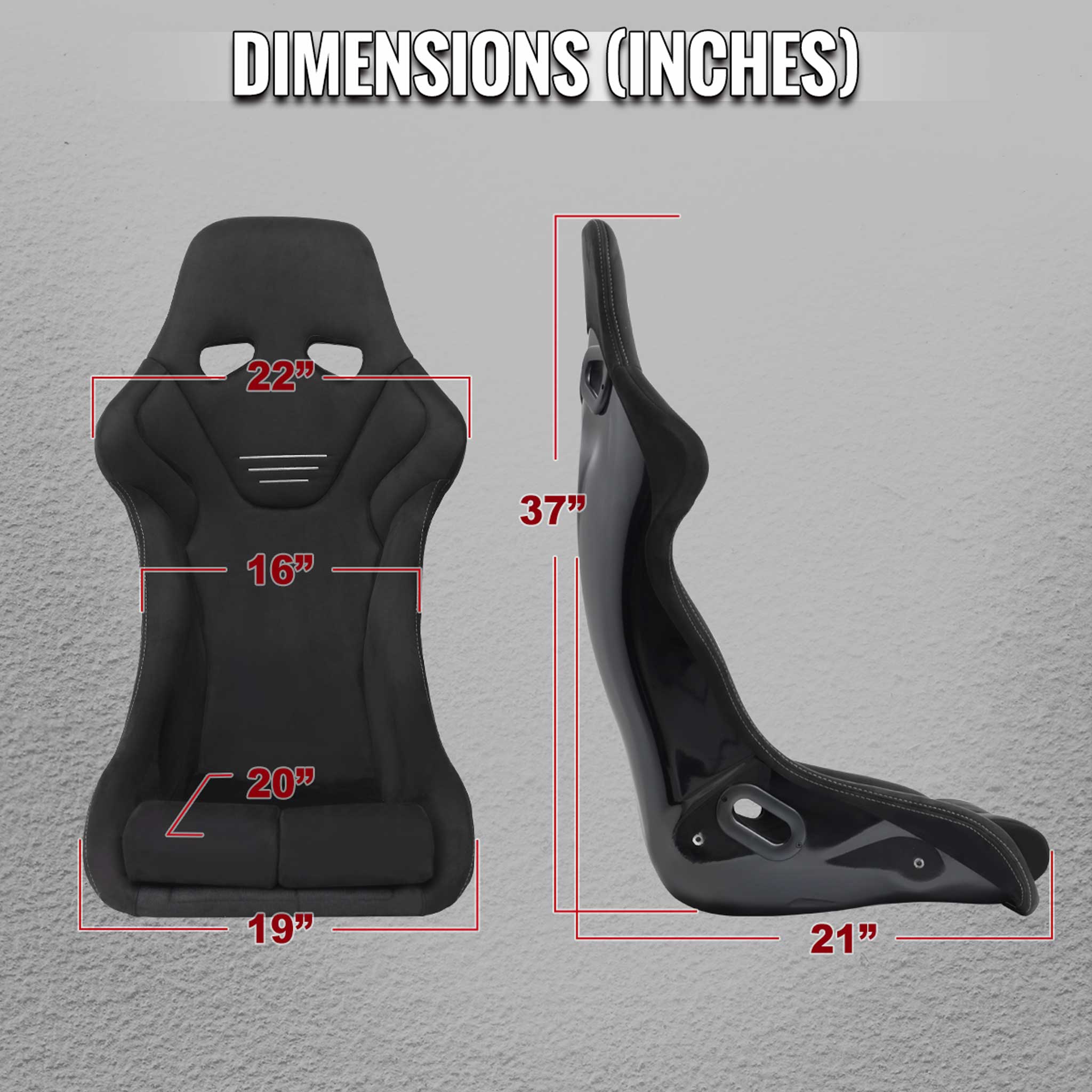 Universal Bucket Racing Seat Fiber Glass Black Suede Double Silver Stitch - Image 8
