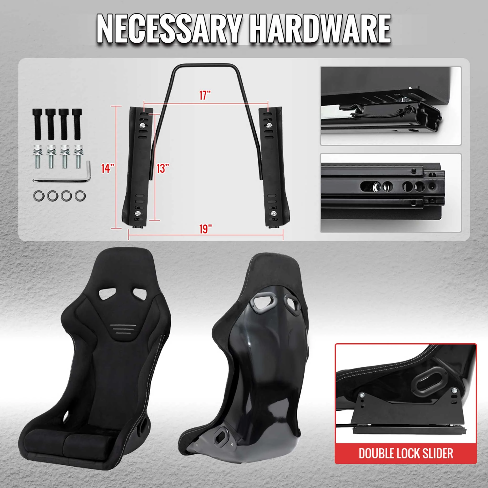 Universal Bucket Racing Seat Fiber Glass Black Suede Double Silver Stitch - Image 9