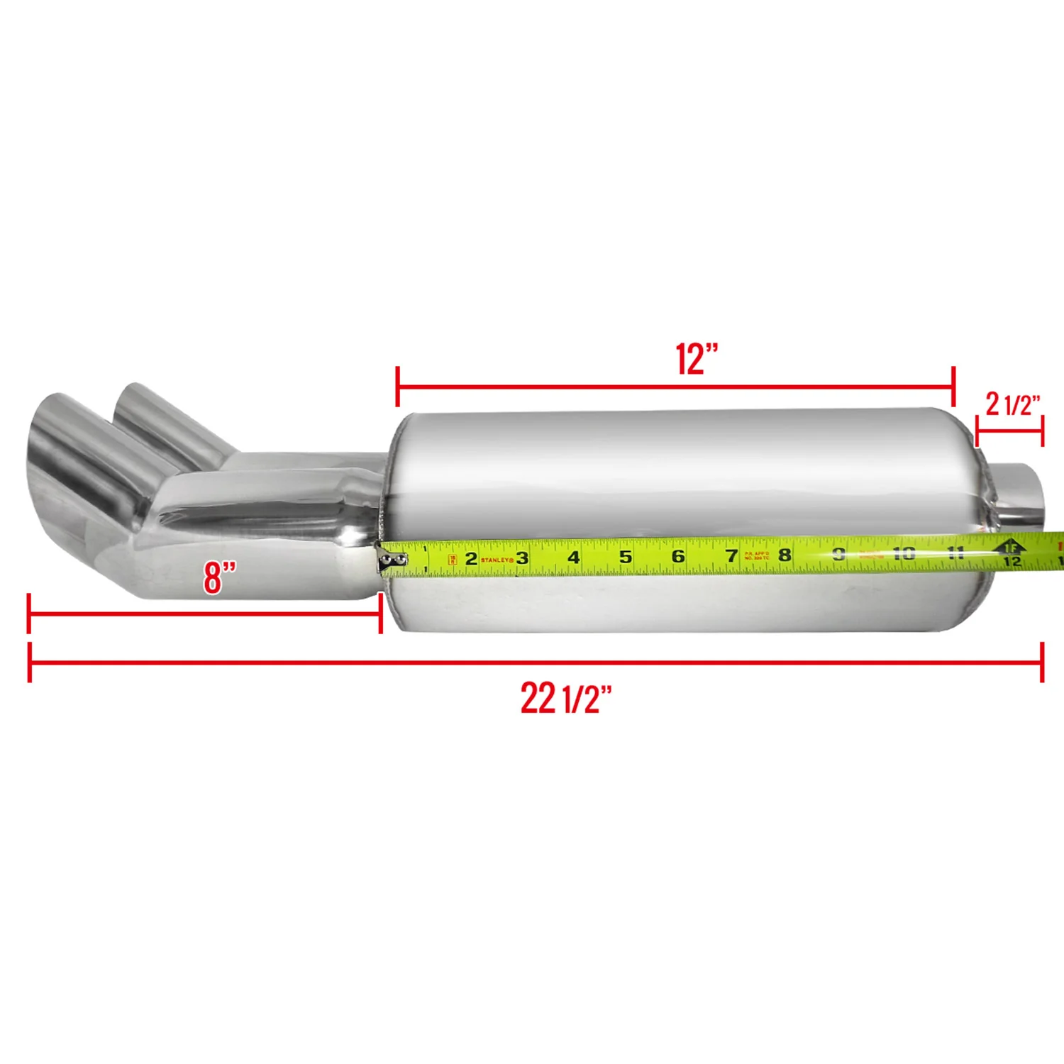 Universal DTM Style 2.5" Inlet/3" Outlet S.Steel Exhaust Muffler w/ Dual Tips - Image 7