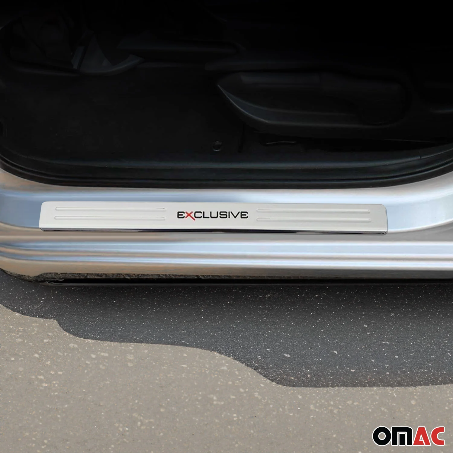 Chrome Door Sill Plate Cover Trim Exclusive Embossed 18.5" x 1.77" 4 Pcs - Image 2