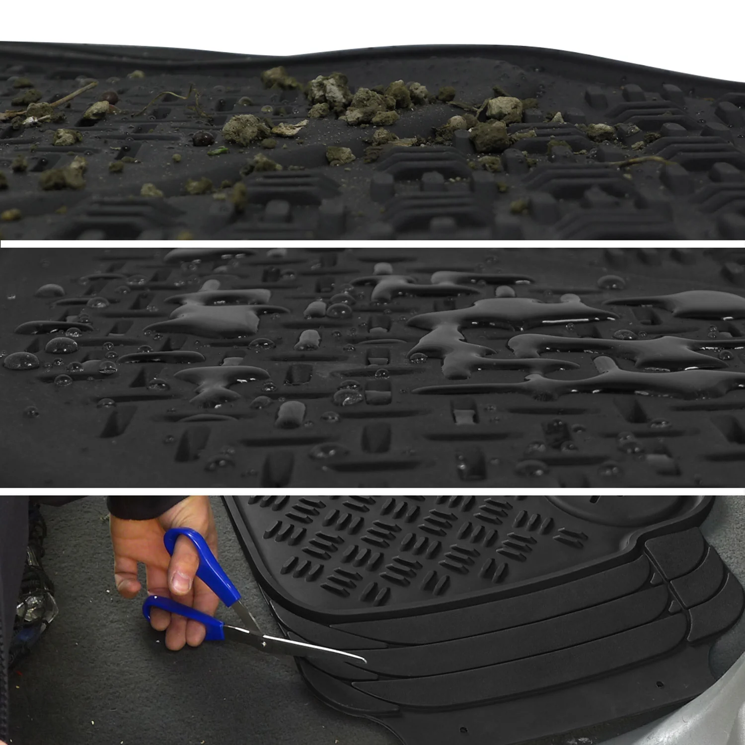 Universal fit Rubber Car Floor Mats Trunk Cargo Liner All Weather 4Pcs Black - Image 7