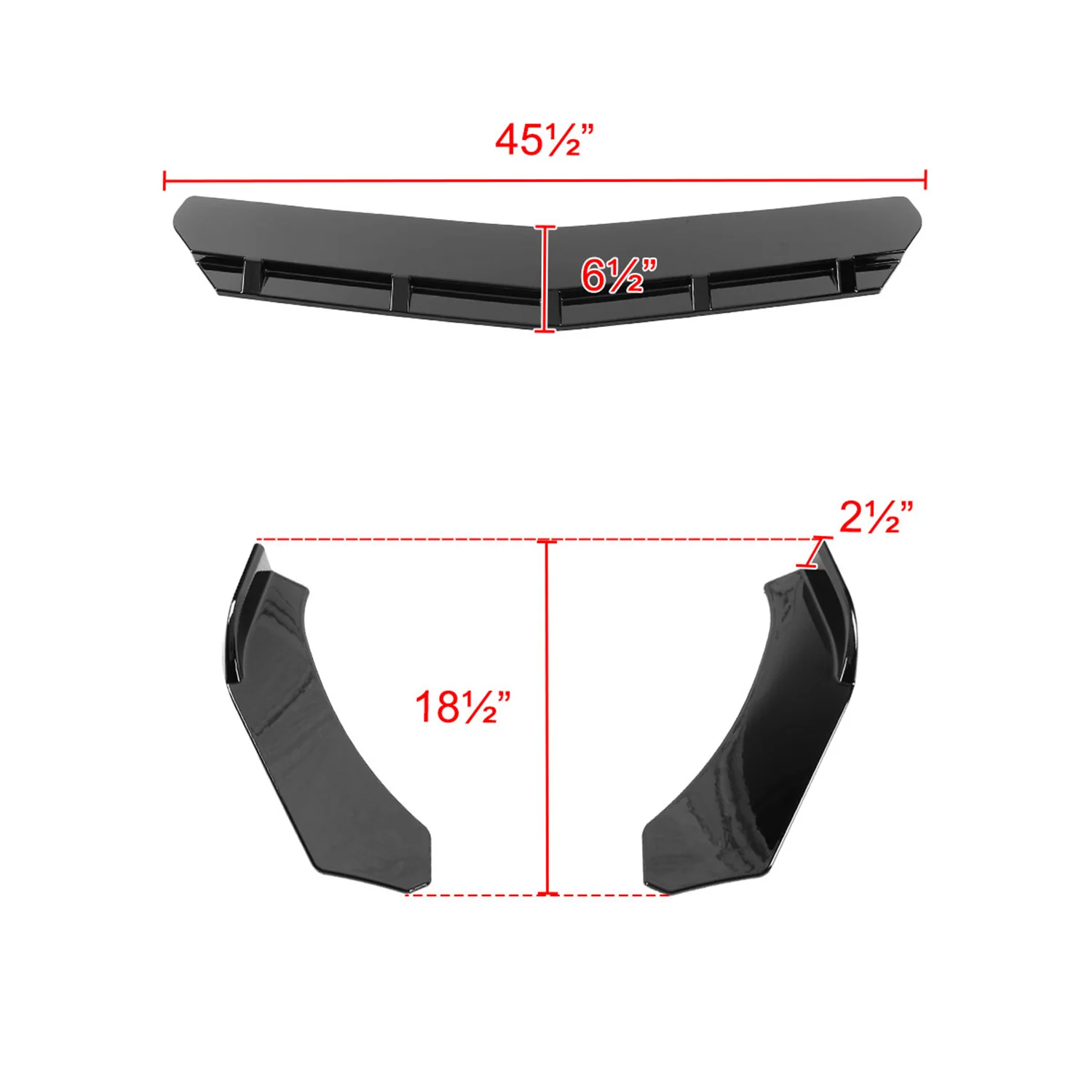 Universal Glossy Black Polypropylene 3Pcs Front Bumper Lip Splitter Spoiler Set - Image 2