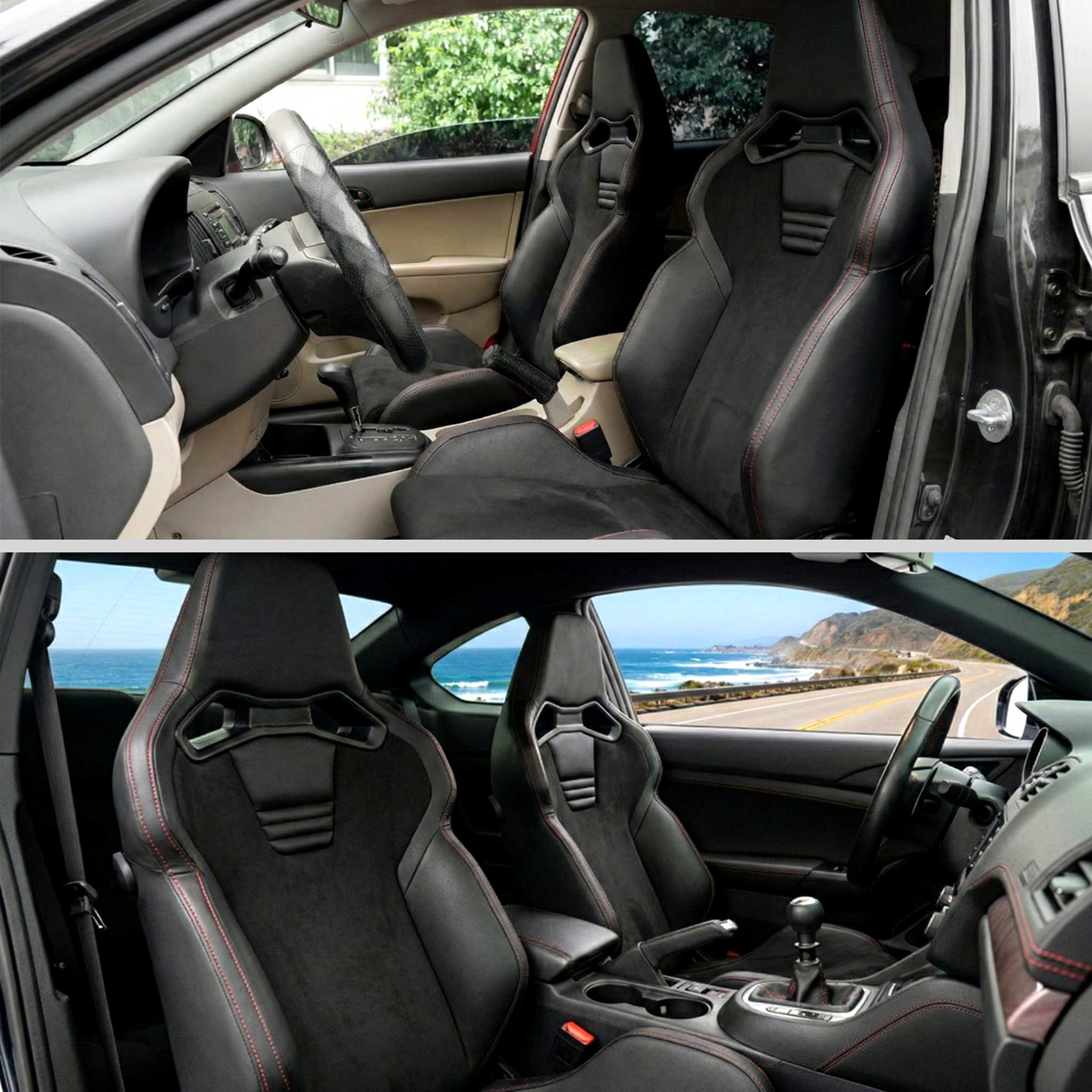Universal Racing Seat Black Pu And Black Suede With Double Black Stitch - Image 10