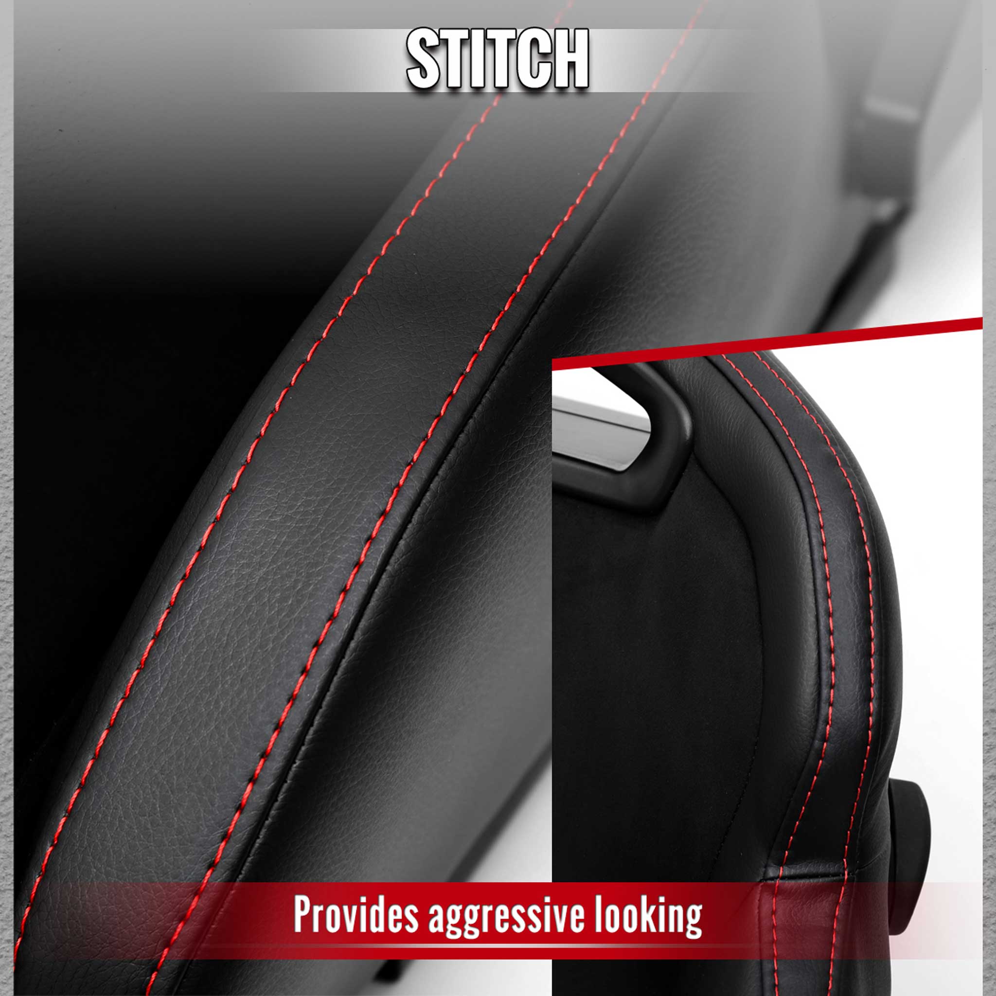 Universal Racing Seat Black Pu And Black Suede With Double Black Stitch - Image 3