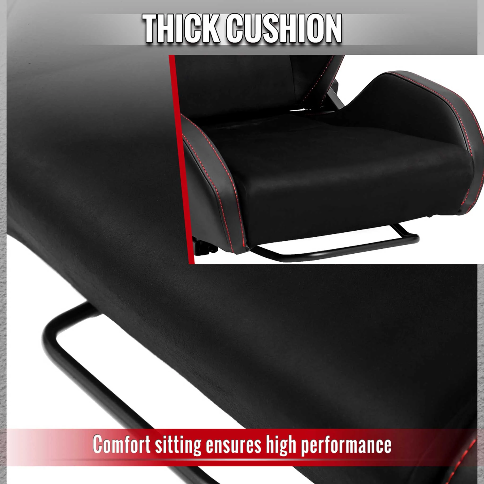 Universal Racing Seat Black Pu And Black Suede With Double Black Stitch - Image 4