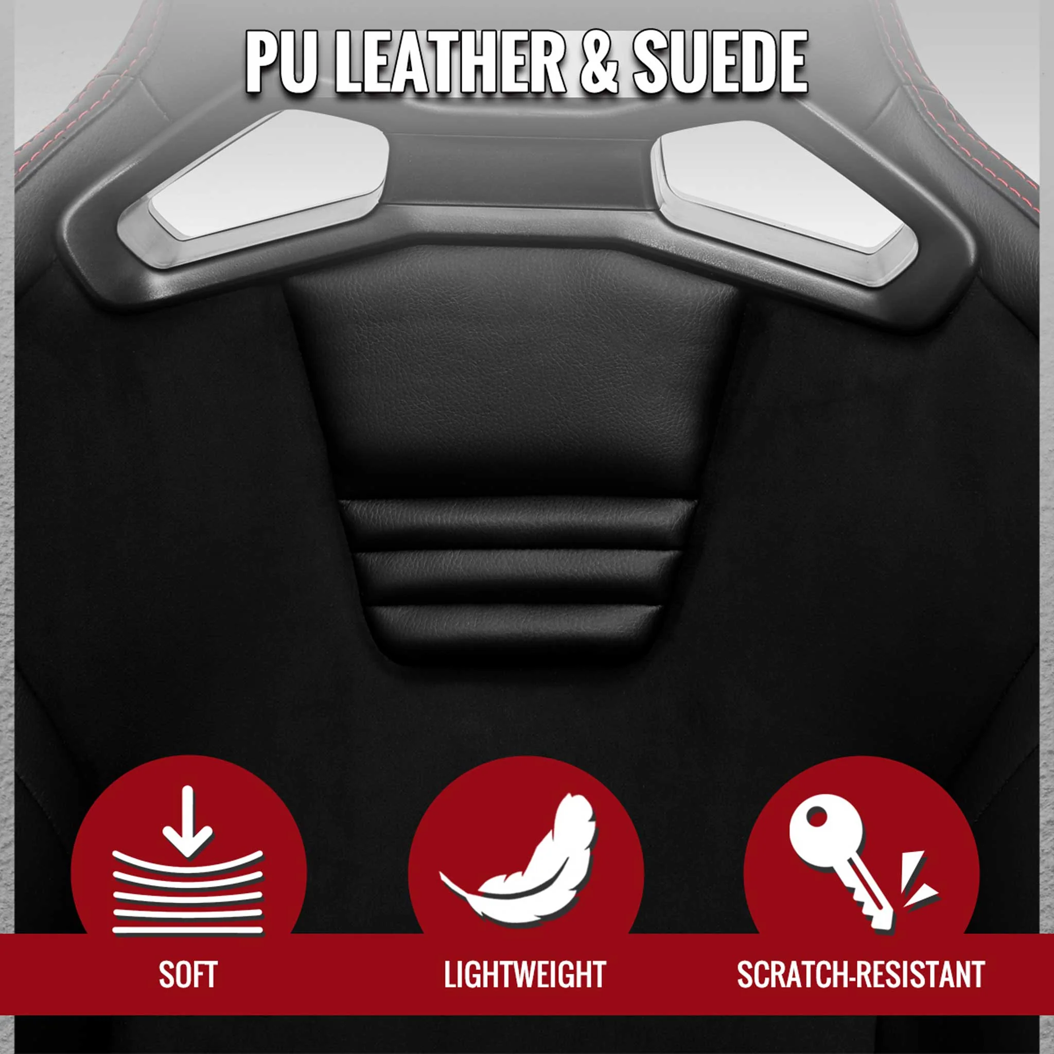 Universal Racing Seat Black Pu And Black Suede With Double Black Stitch - Image 5