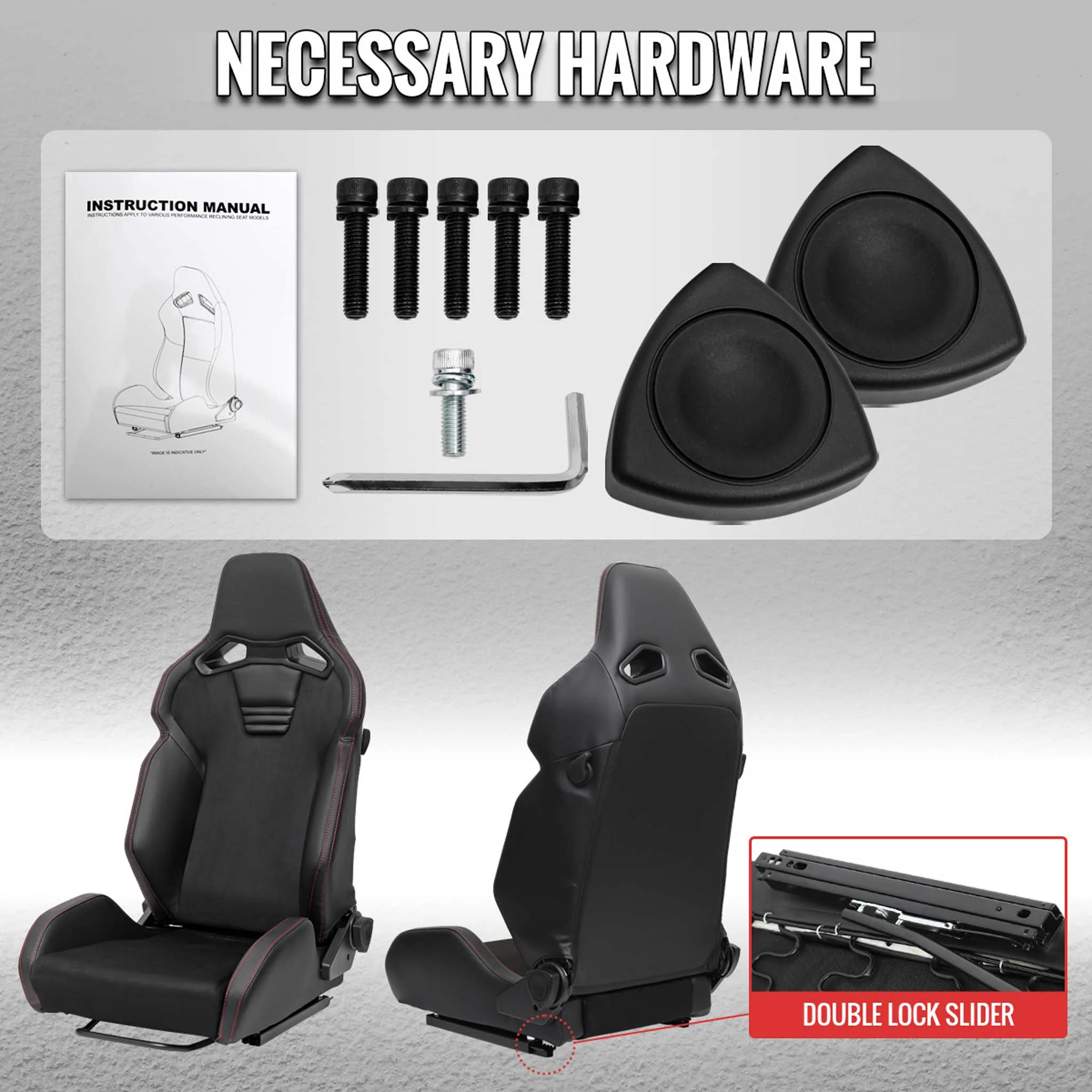 Universal Racing Seat Black Pu And Black Suede With Double Black Stitch - Image 9