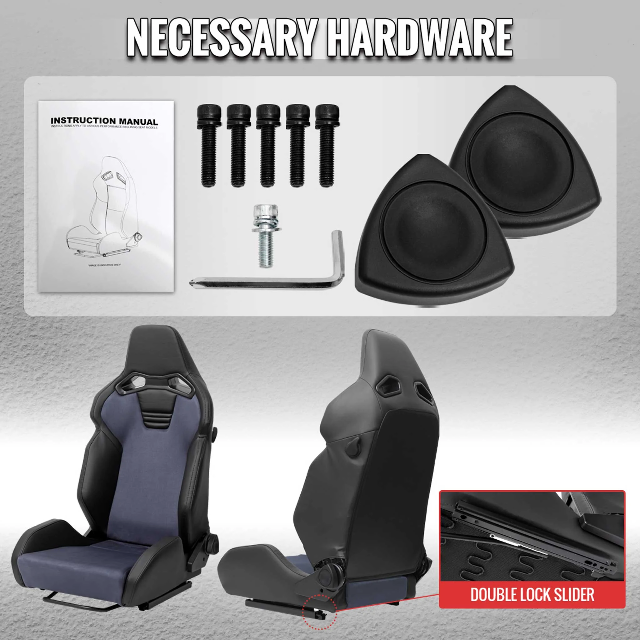 Universal Racing Seat Black Pu Leather Charcoal Gray Suede Double Black Stitch - Image 9