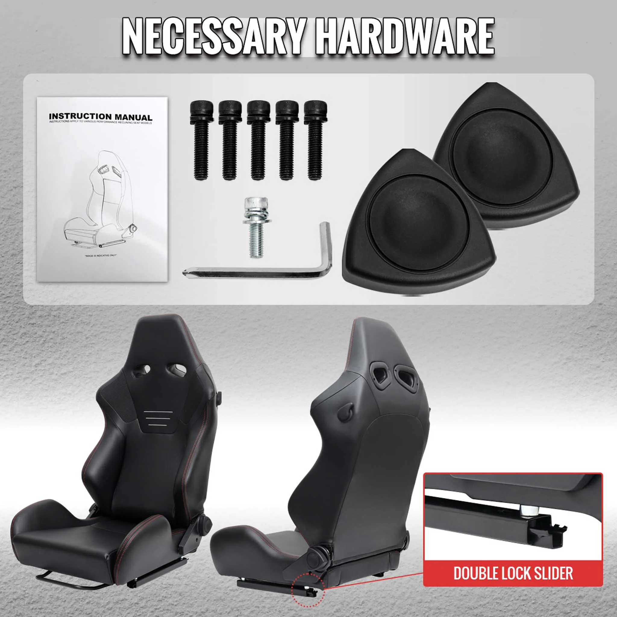 Universal Racing Seat Black Pu Nappa With Double Red Stitch - Image 9