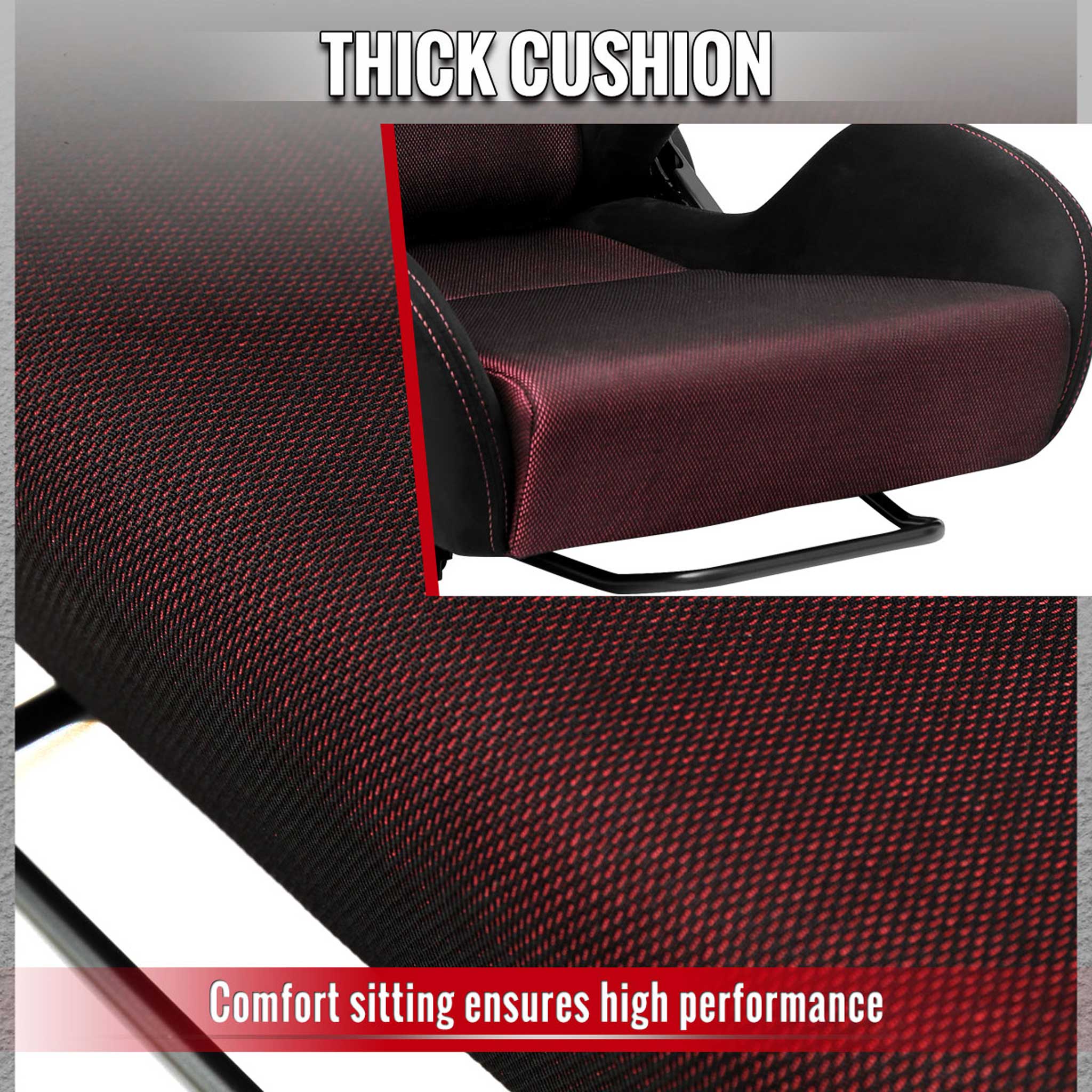 Universal Racing Seat Black Suede And Red Eye Mesh Cloth With Double Red Stitch - Image 4