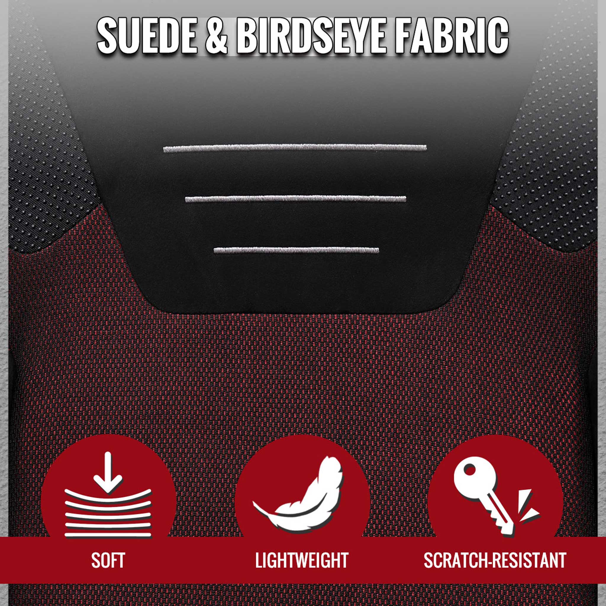 Universal Racing Seat Black Suede And Red Eye Mesh Cloth With Double Red Stitch - Image 5