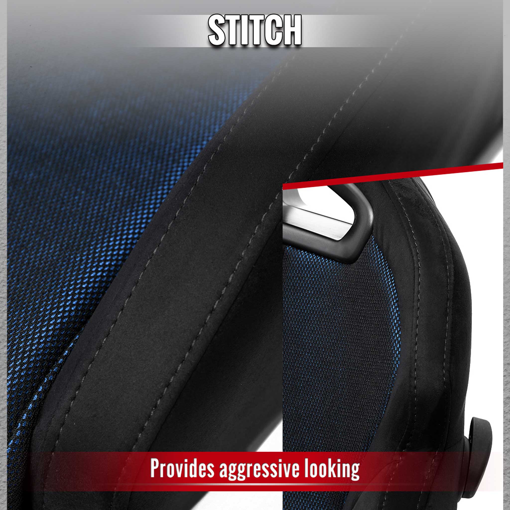 Universal Racing Seat Black Suede Blue Bird Eye Mesh Cloth Double Black Stitch - Image 3