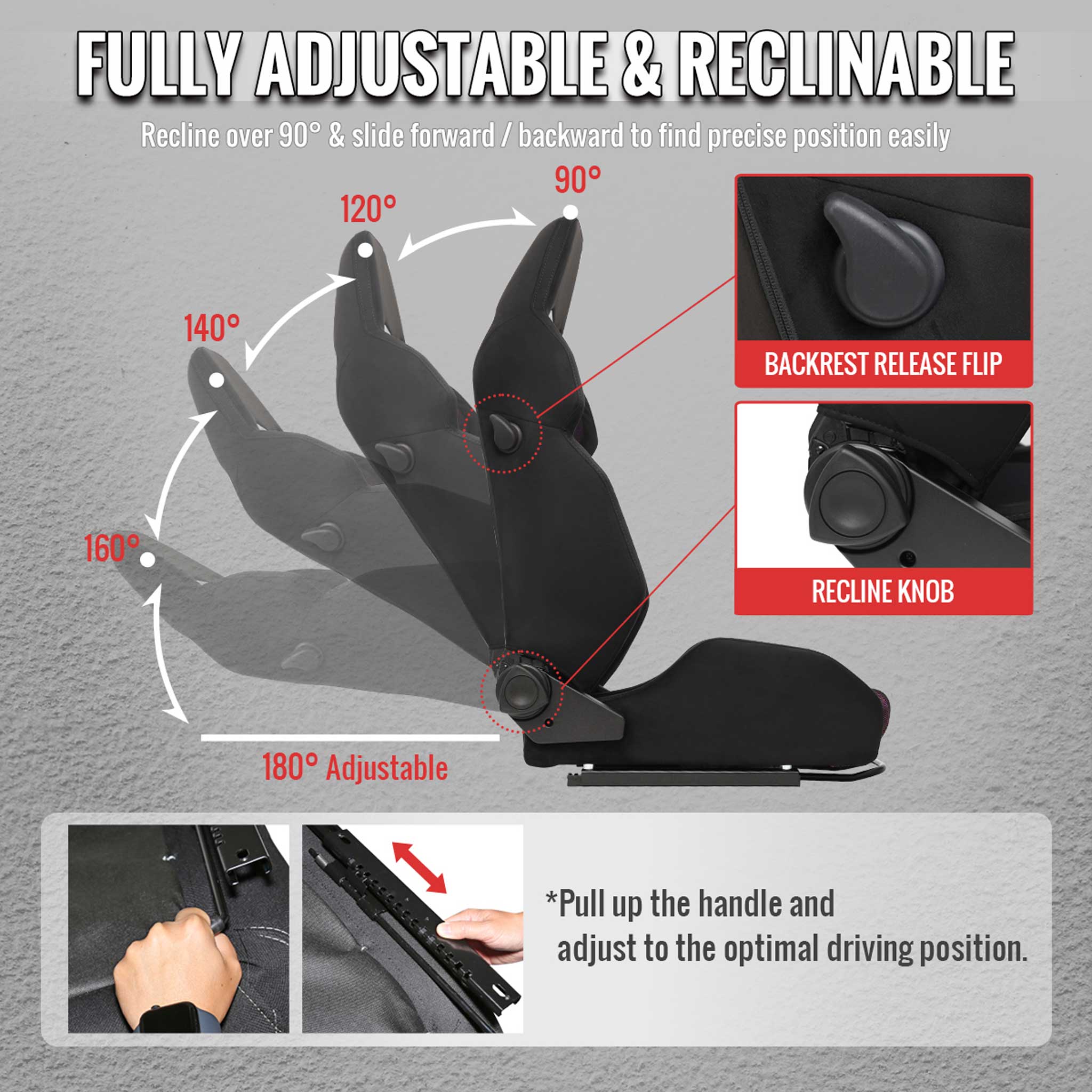 Universal Racing Seat Black Suede Red Bird Eye Mesh Cloth Double Black Stitch - Image 2