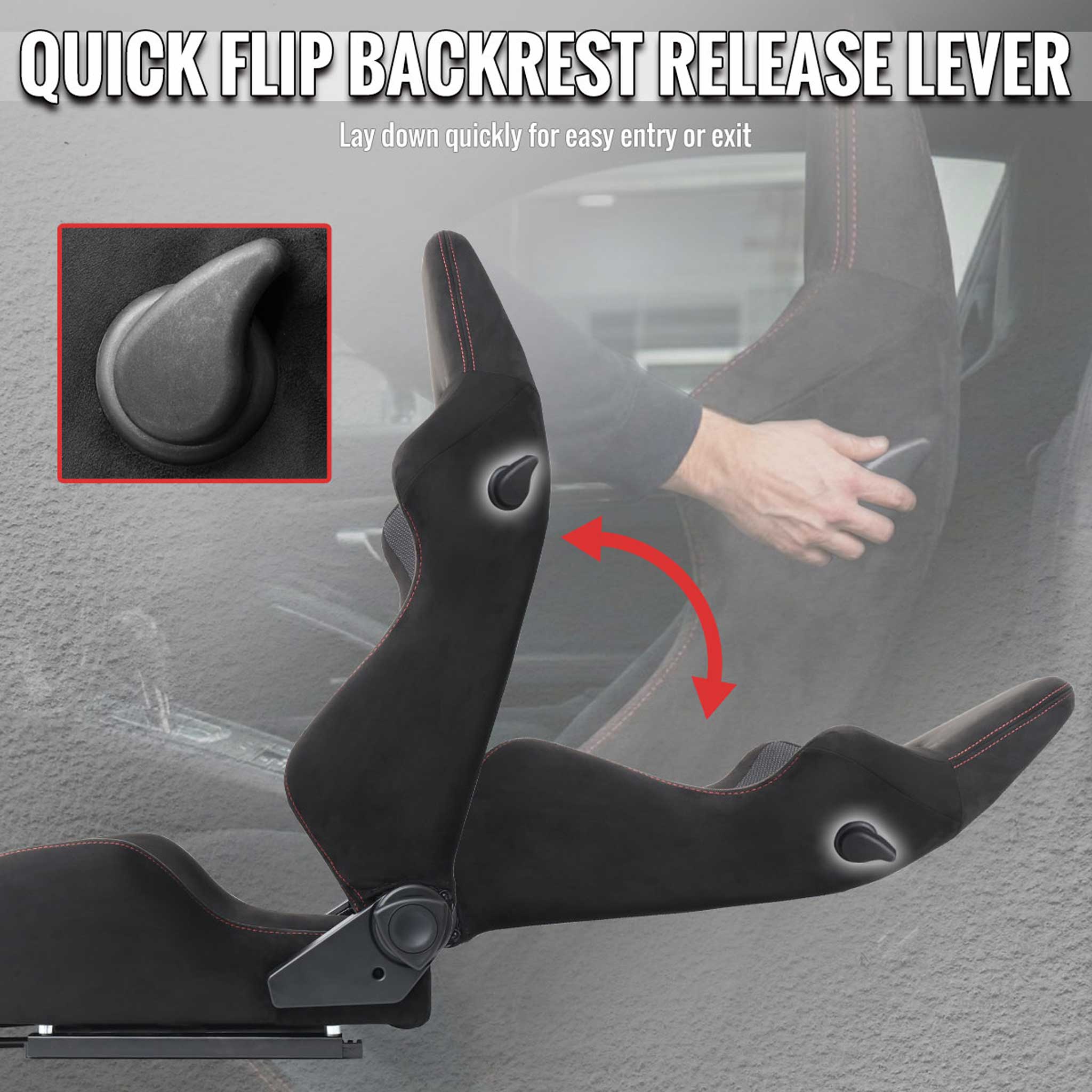 Universal Racing Seat Black Suede With Double Red Stitch - Image 11